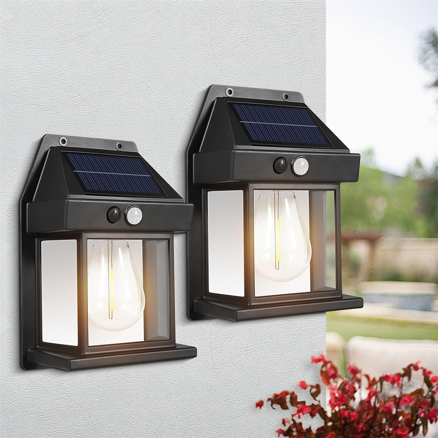 AARUX Solar Wall Lights Outdoor | Wireless Dusk to Dawn Motion Sensor LED Lights | Solar Wall Lantern with 3 Modes & Motion Sensor Waterproof Exterior Lighting with Clear Panel Premium Lamps (1 PC)