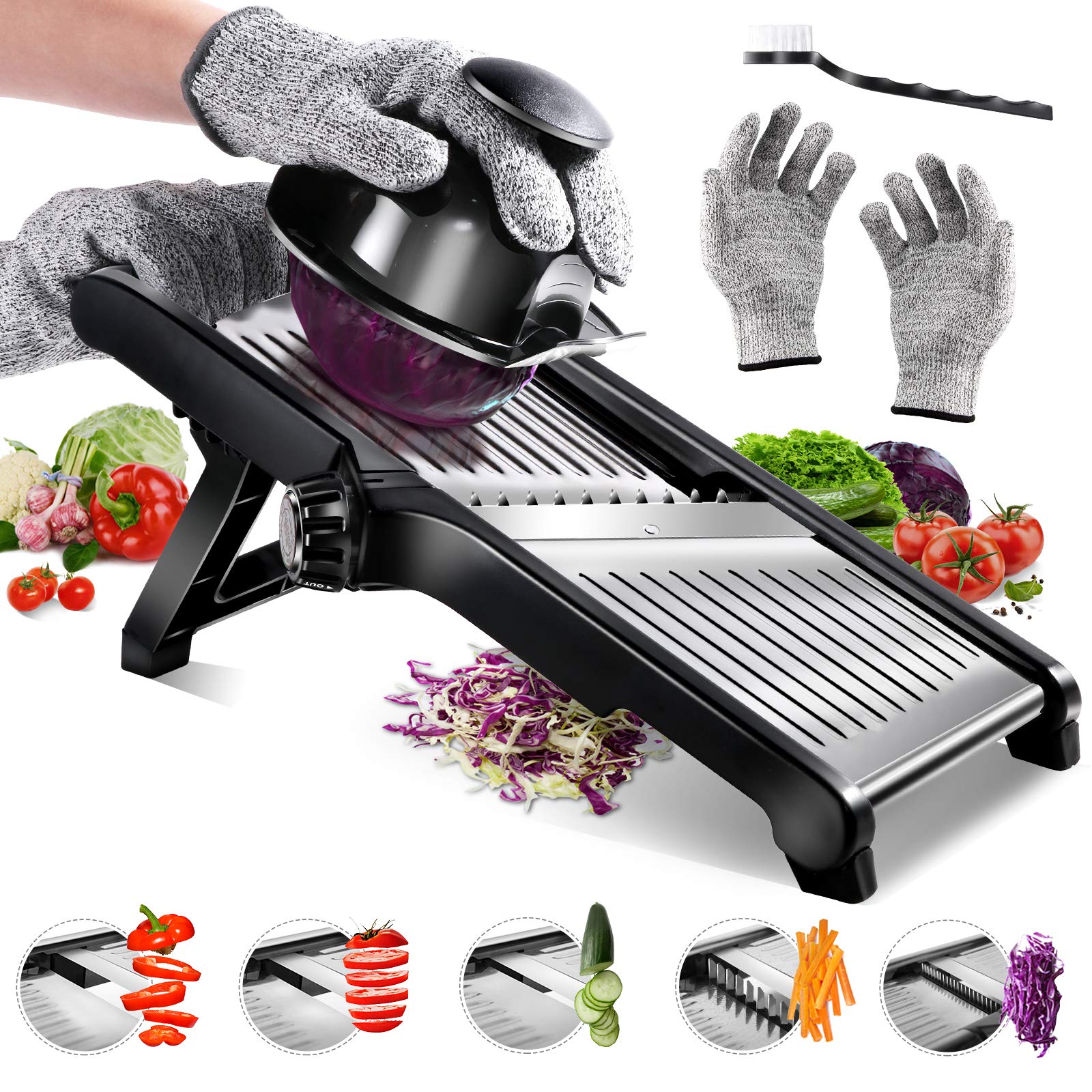 Masthome Mandoline Slicer for Kitchen, Adjustable Mandoline Food Slicer,Potato Slicer, Tomato Slicer, Carrot Slicer, Onion Slicer,Vegetable Slicer with Cut Resistant Glove