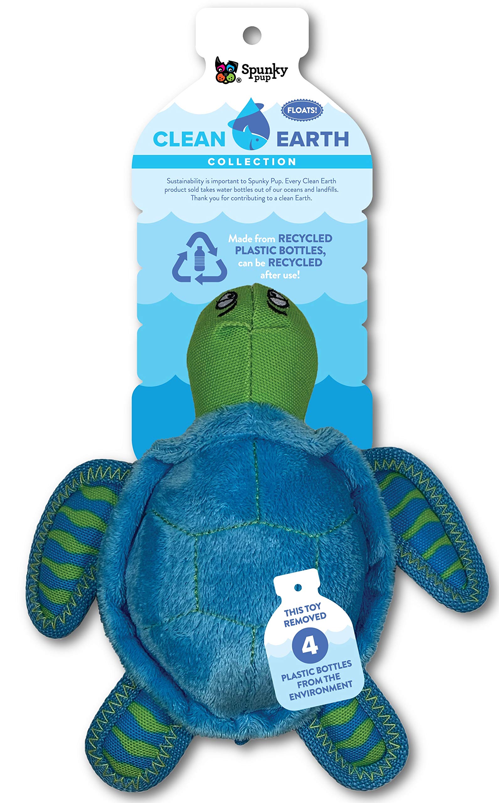 Spunky pupClean Earth Plush Turtle | Made from 100% Recycled Water Bottles | Small