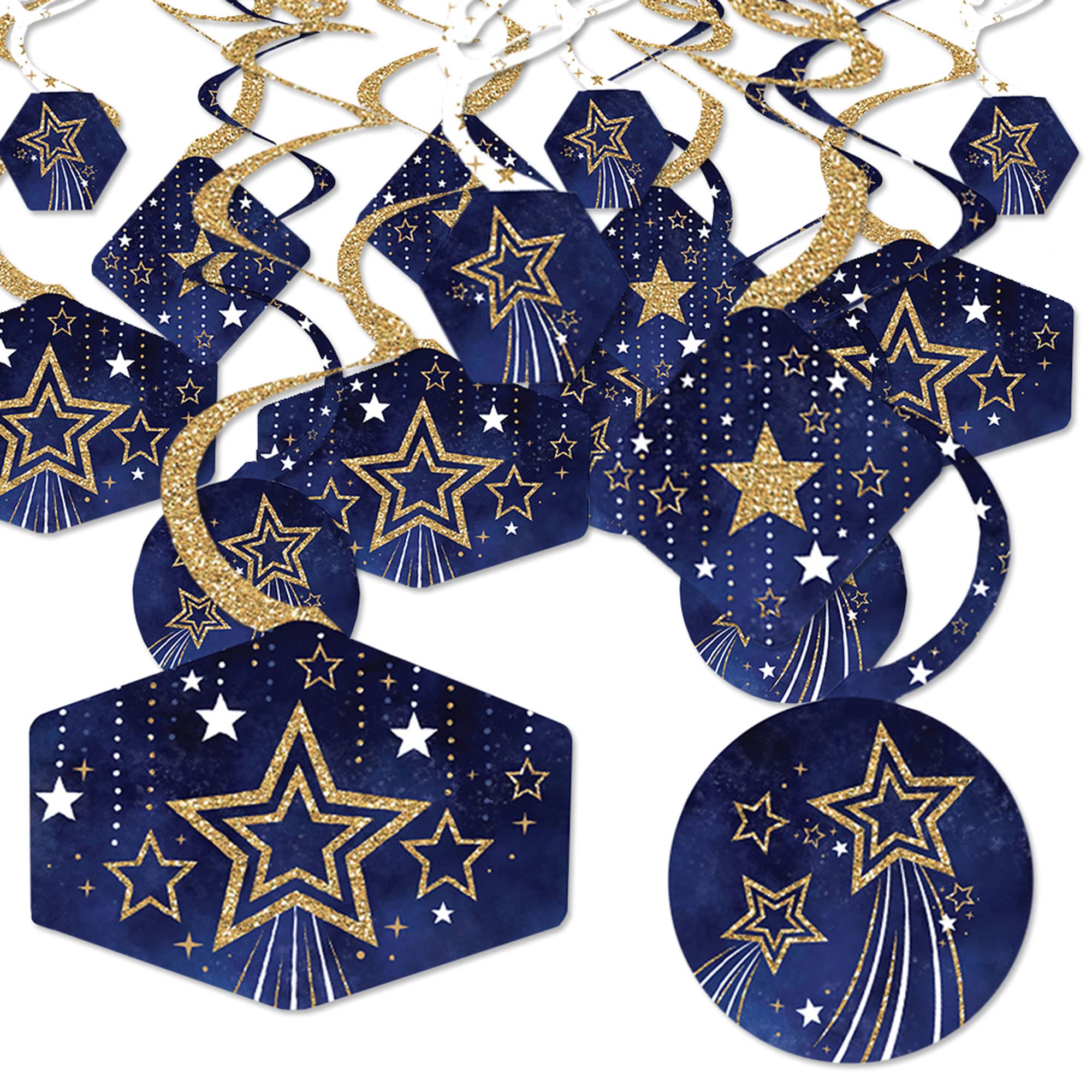 Big Dot of Happiness Starry Skies - Gold Celestial Party Hanging Decor - Party Decoration Swirls - Set of 40