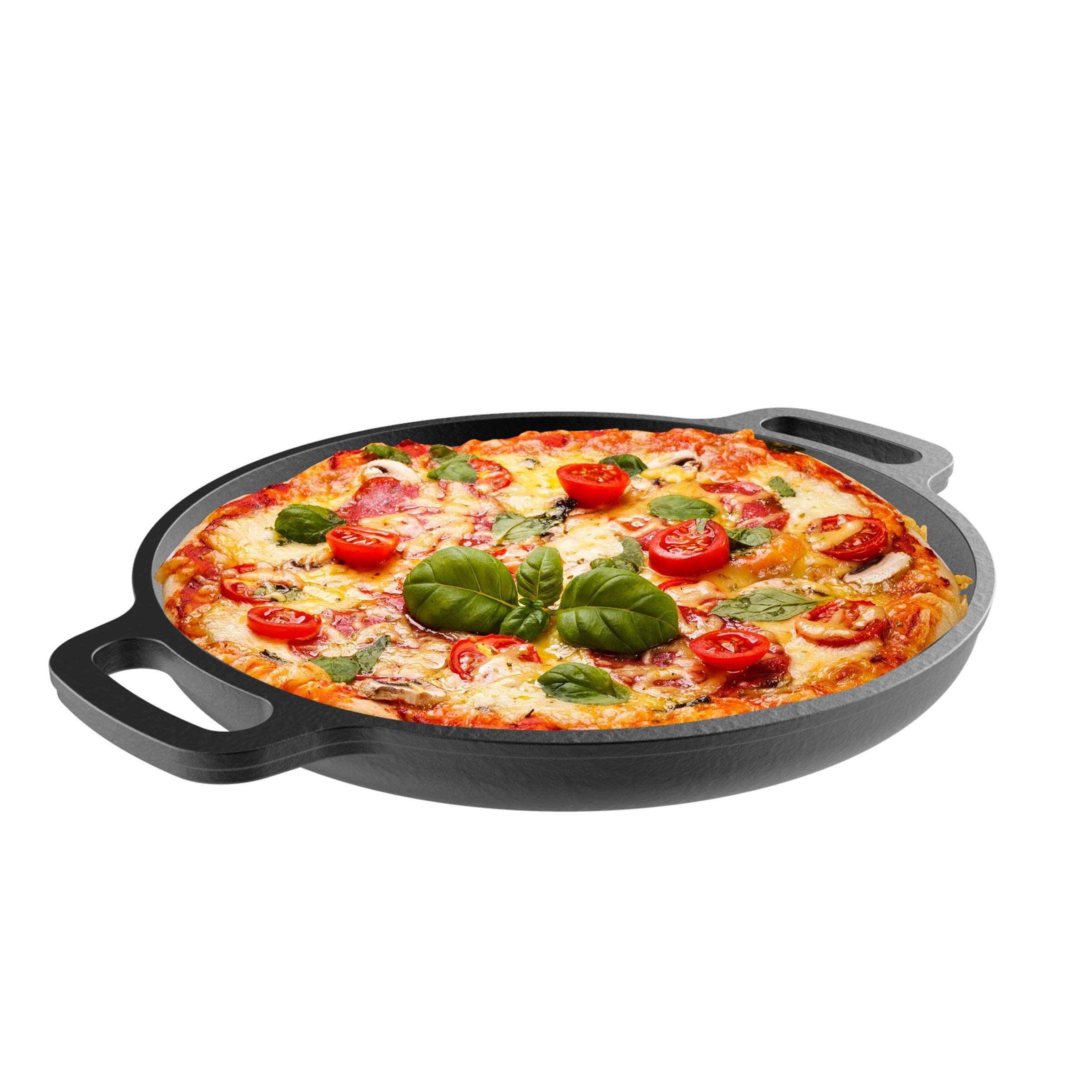 Classic Cuisine Cast Iron Pizza Pan-13.25 Pre-Seasoned Skillet for Cooking, Baking, Grilling-Durable, Long Lasting, Even-Heating Kitchen Cookware, (82-KIT1089)