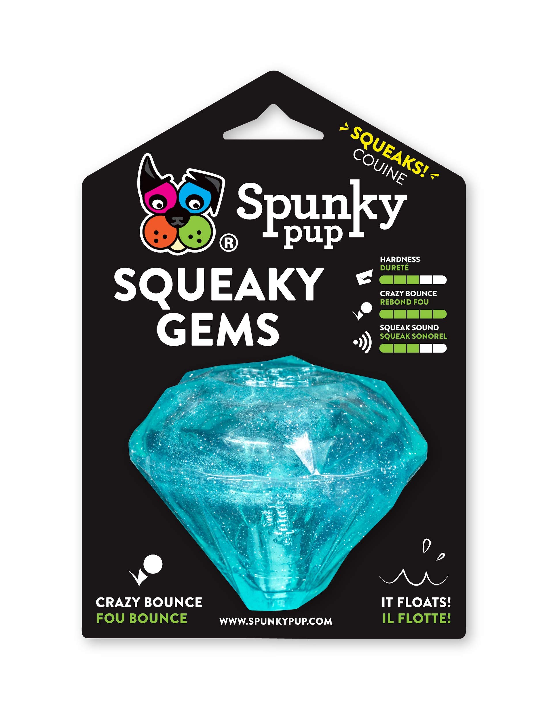 Spunky Pup Diamond Squeaker | Squeaky Dog Toy for Throwing and Bouncing | Blingy Dog Toy | Bouncy Squeaky Toy for Small Medium Large Dogs and Puppies | Squeaky Diamond Dog Toy | 2.5″ x 3″ x 3″