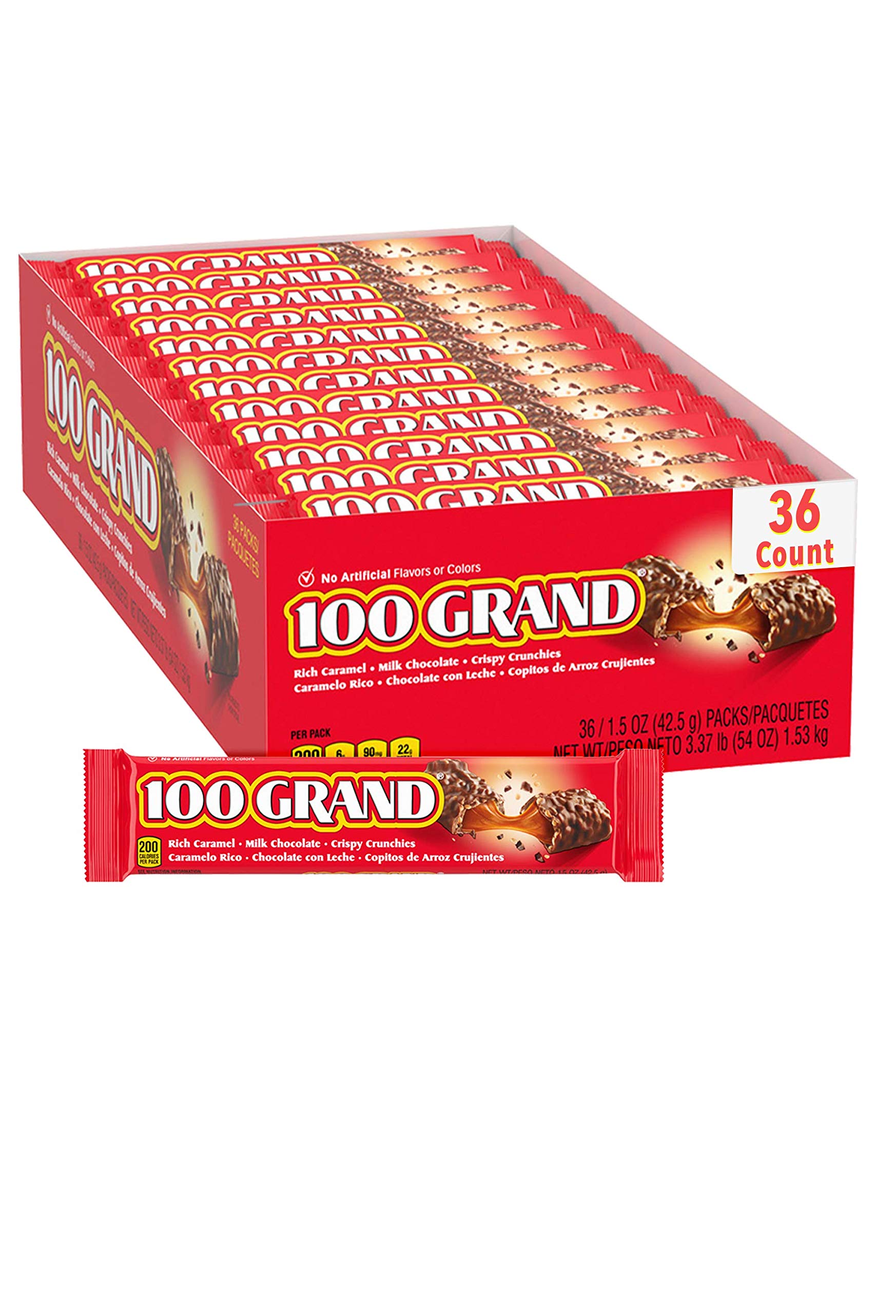 100 Grand Milk Chocolate Candy Bars, Full Size Bulk Individually Wrapped Ferrero Candy, Pack of 36