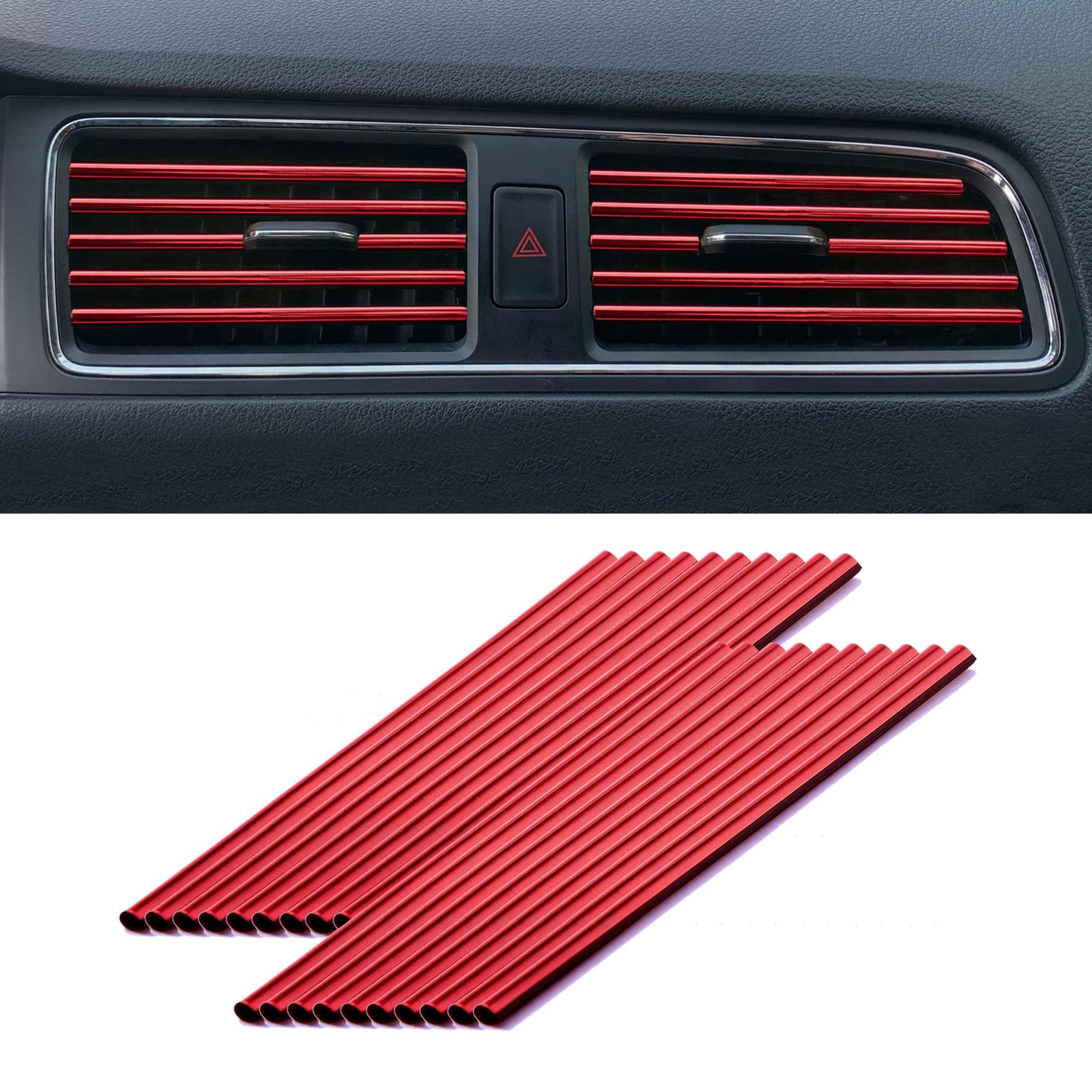 LivTee20 Pieces Car Air Conditioner Decoration Strip for Vent Outlet, Universal Waterproof Bendable Air Vent Outlet Trim Decoration, Car Interior Accessories (Red)