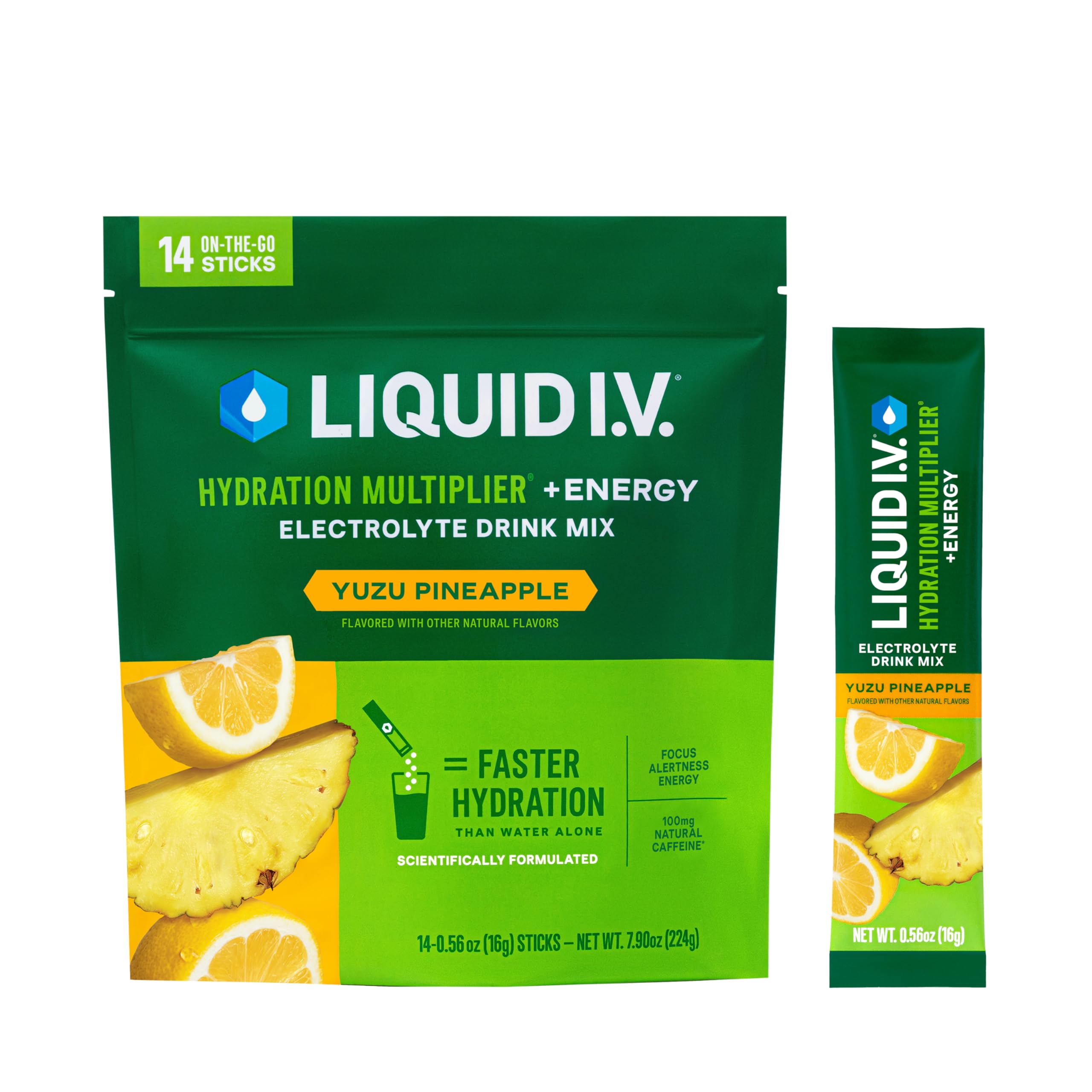 Liquid I.V.® Hydration Multiplier +Energy - Yuzu Pineapple | Electrolyte Powder Drink Mix | 1 Pack (14 Servings)