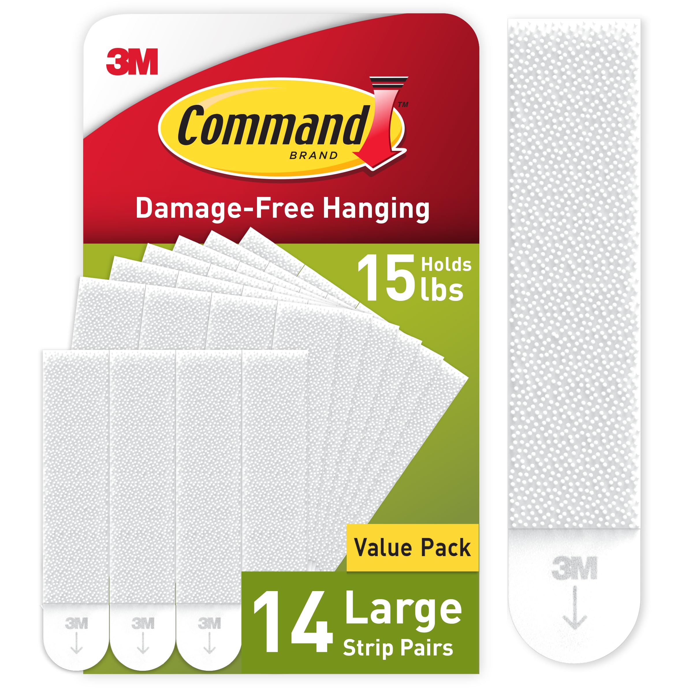 Command Large Picture Hanging Strips, White, Holds Up To 16 Lbs, 14-Pairs, Easy To Open Packaging