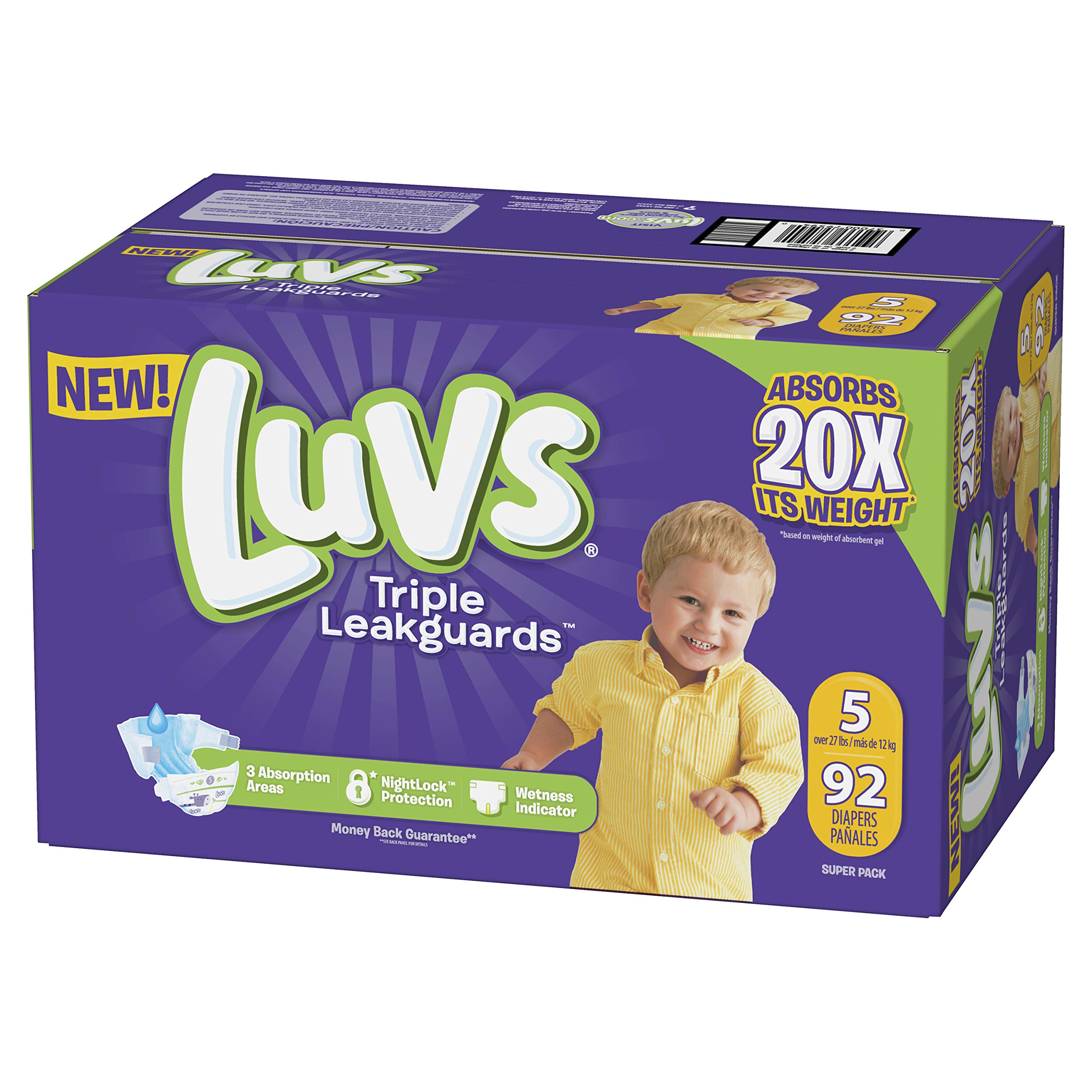 Luvs Luvs Triple leakguards Diapers Size 5 92 Count, 92 Count