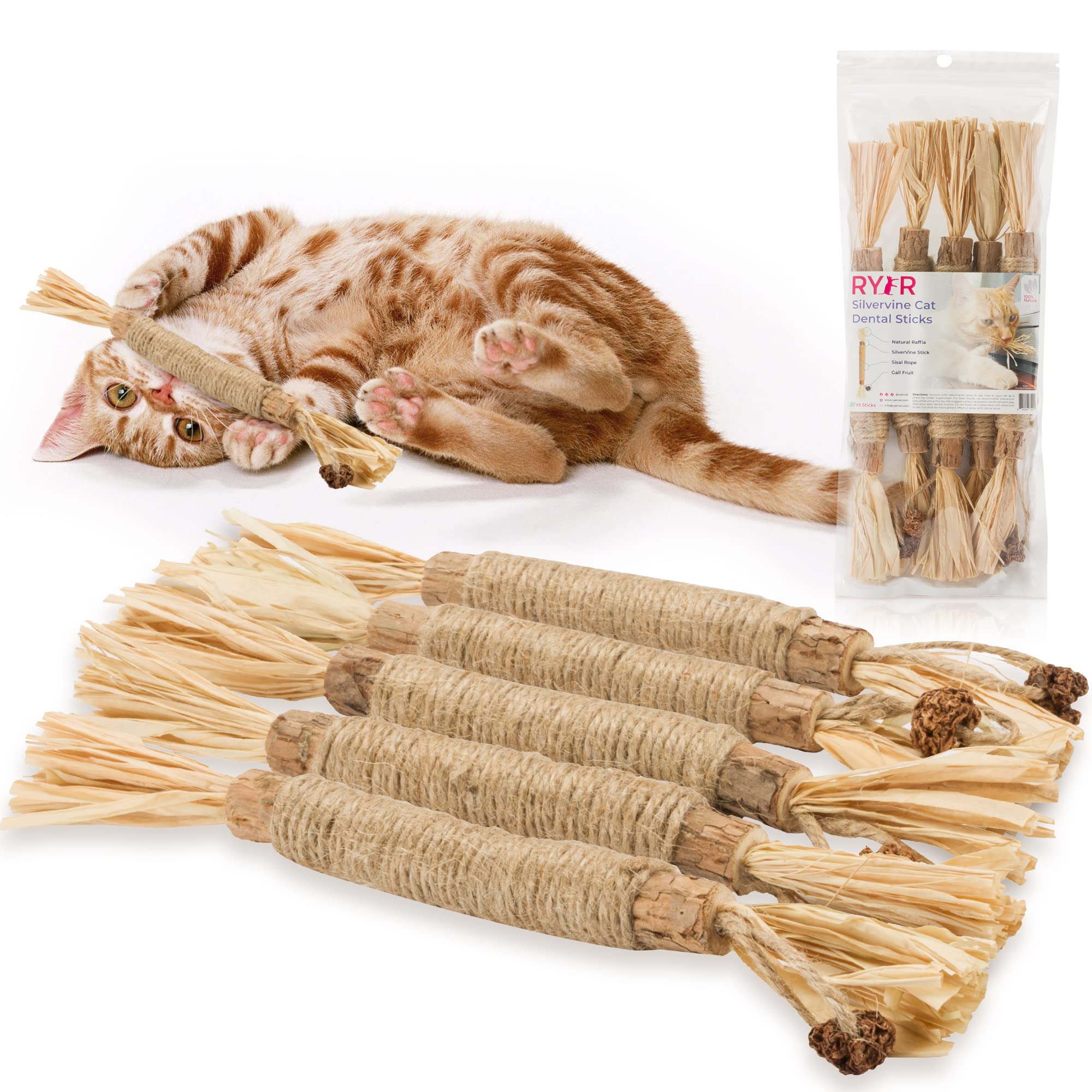 RYERCAT Silvervine Sticks for Cats【Canadian Brand】 All-Natural Cat Chew Toy for Aggressive Chewers and Kitten Teething - Pet Friendly, Smooth Finish, Irresistible Taste and Smell (5 Pack)