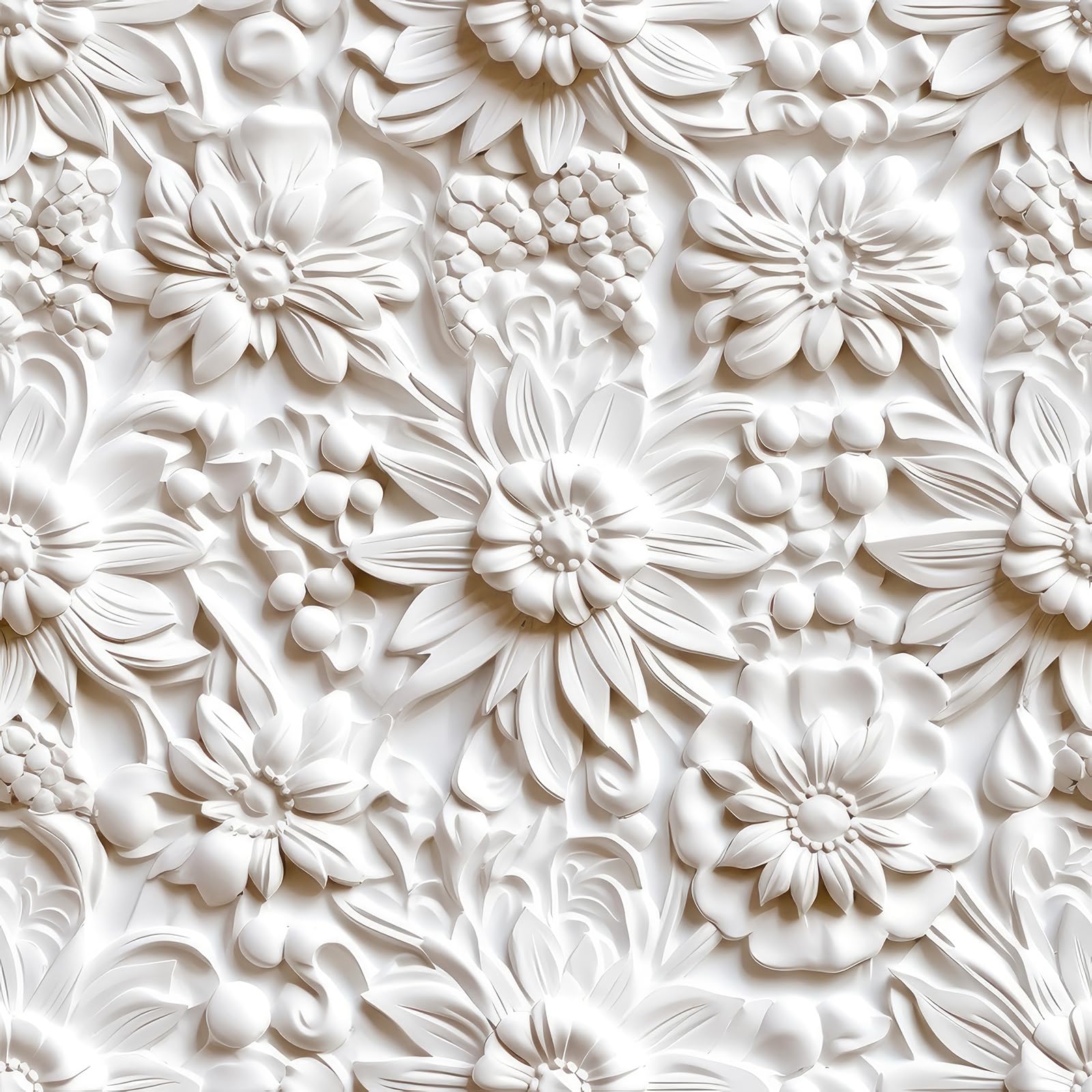 FunStick 17.5"x354" Cream White Wallpaper Peel and Stick Wallpaper Faux 3D Embossed Floral Wallpaper Self Adhesive Wallpaper for Bedroom Living Room Wall Panels White Floral Contact Paper for Walls