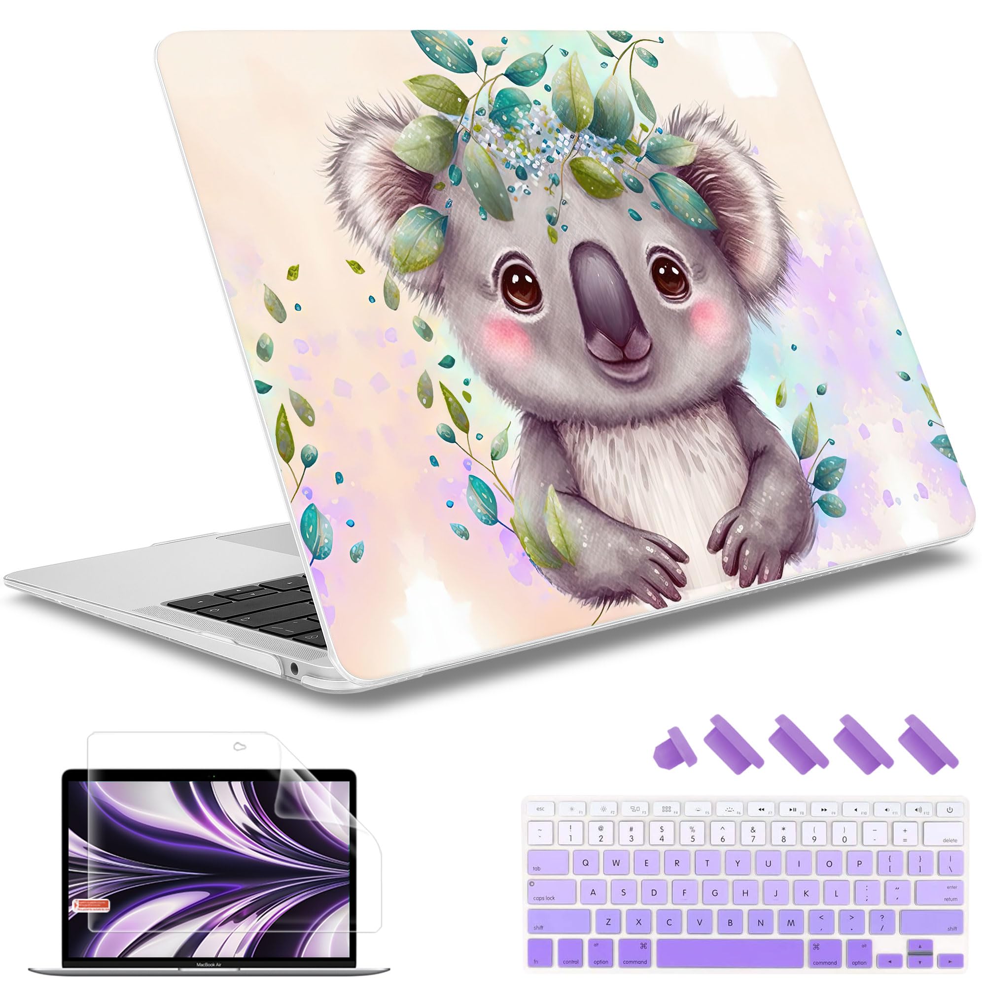 May Chen Compatible with MacBook Air 13 inch Case (Models A1369 & A1466, Older Version 2010-2017 Release), Plastic Hard Shell Case with Keyboard Cover & Screen Protector, Koala Smiling