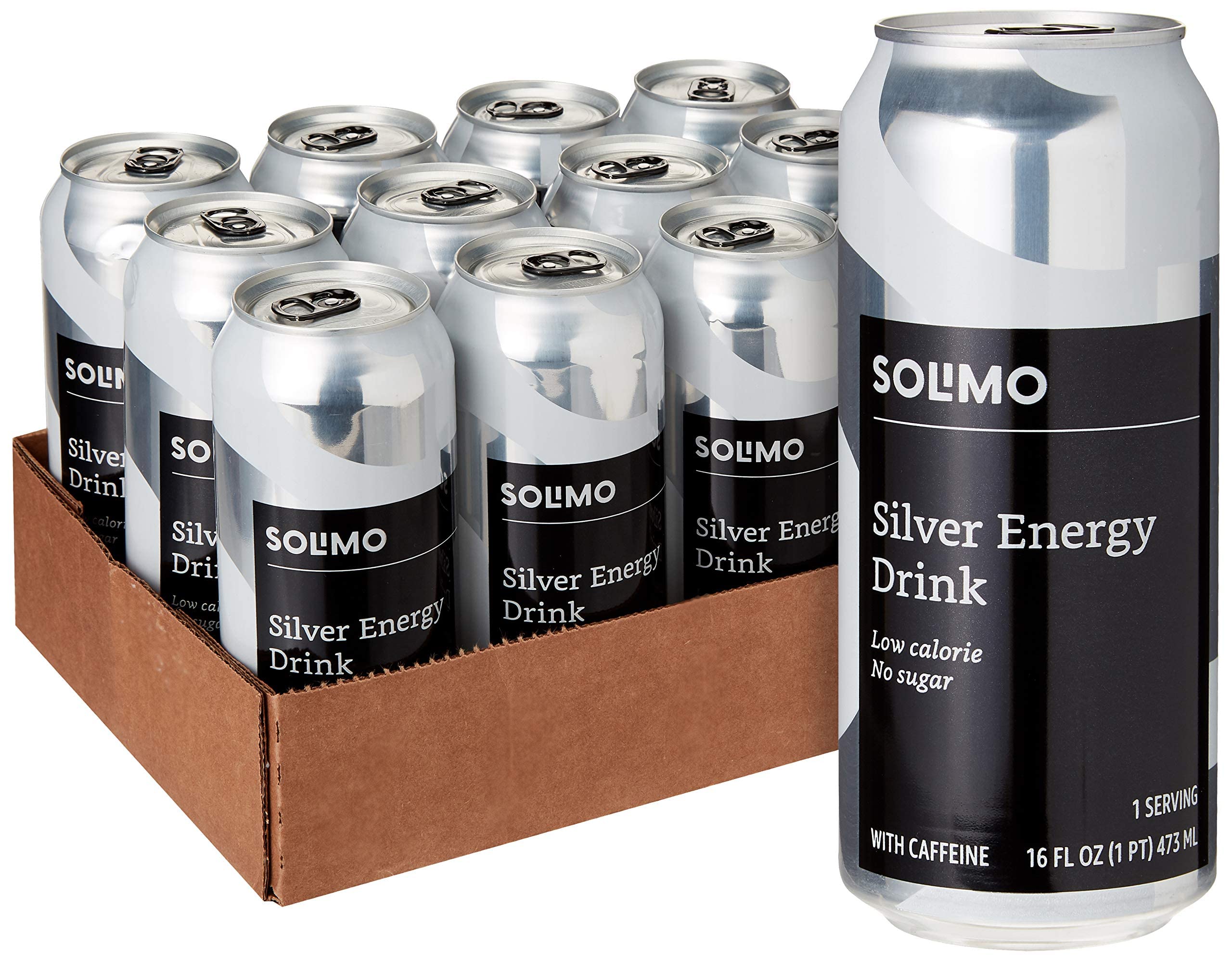 Amazon Brand - Solimo Silver Energy Drink, Sugar Free, 16 fl oz (Pack of 12)