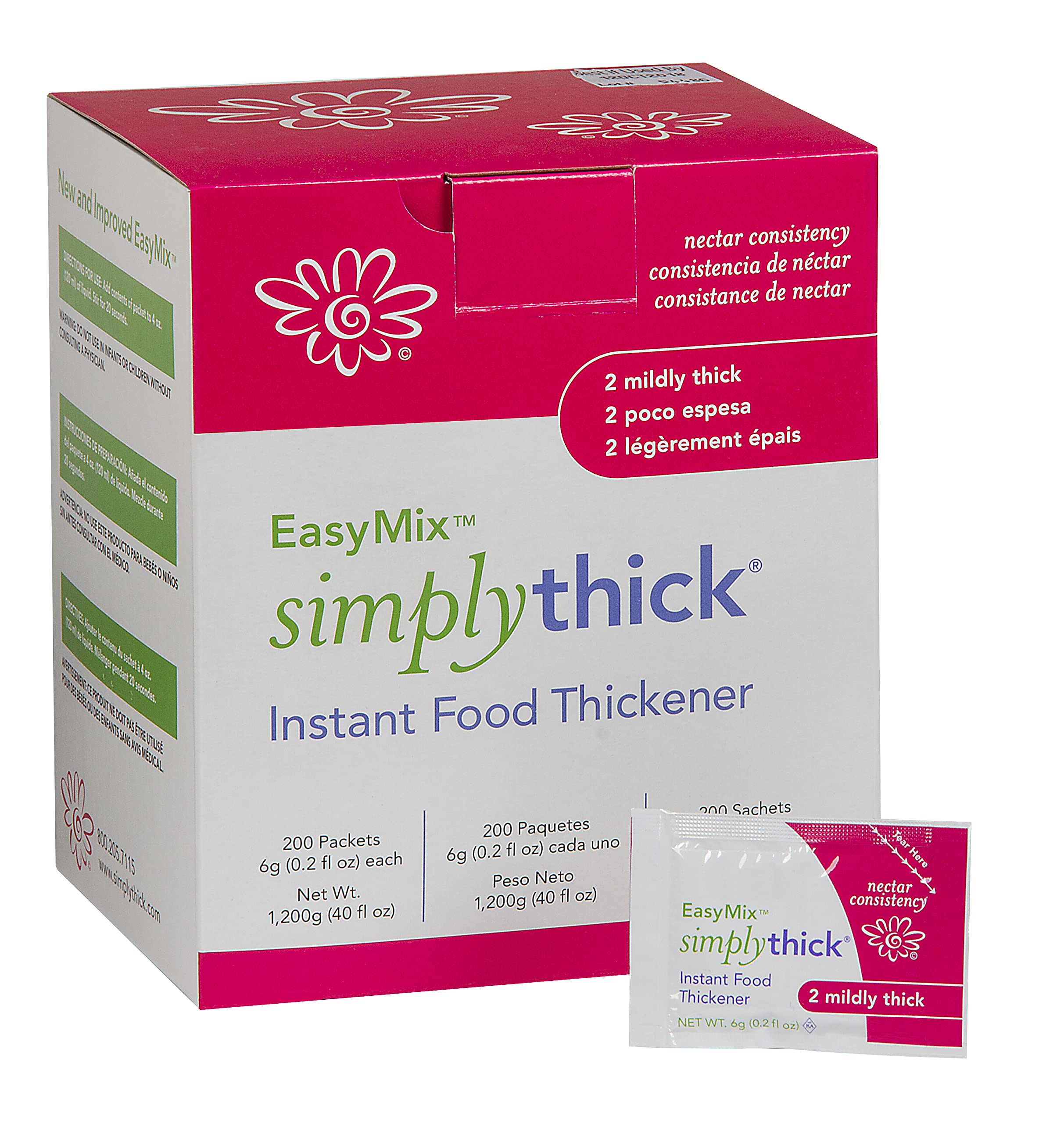 SimplyThick EasyMix | 200 Count of 6g Individual Packets | Gel Thickener for Those with Dysphagia & Swallowing Disorders | Creates an IDDSI Level 2 – Mildly Thick (Nectar Consistency)