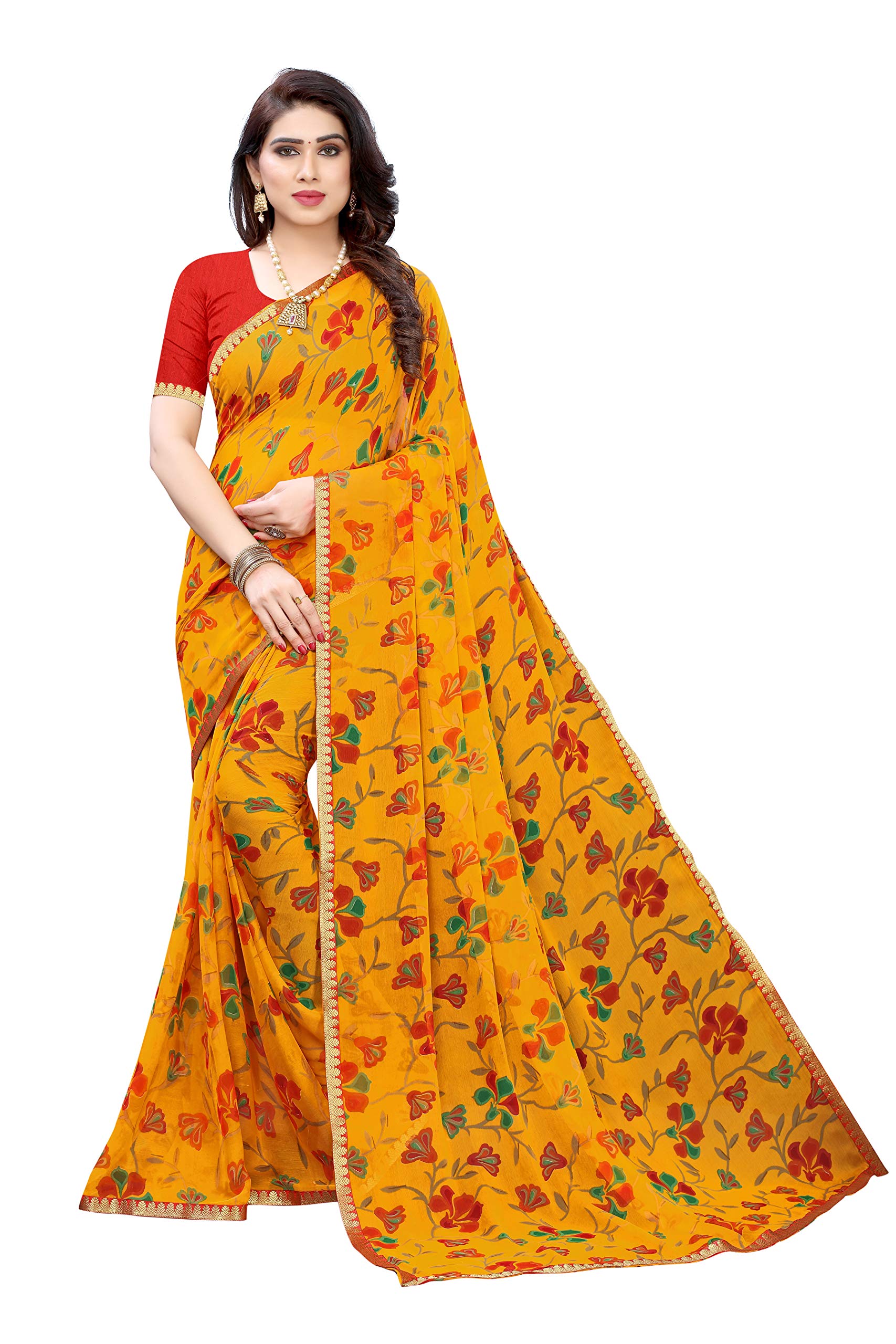 ANNI DESIGNER Women's Chiffon Floral Printed Saree With