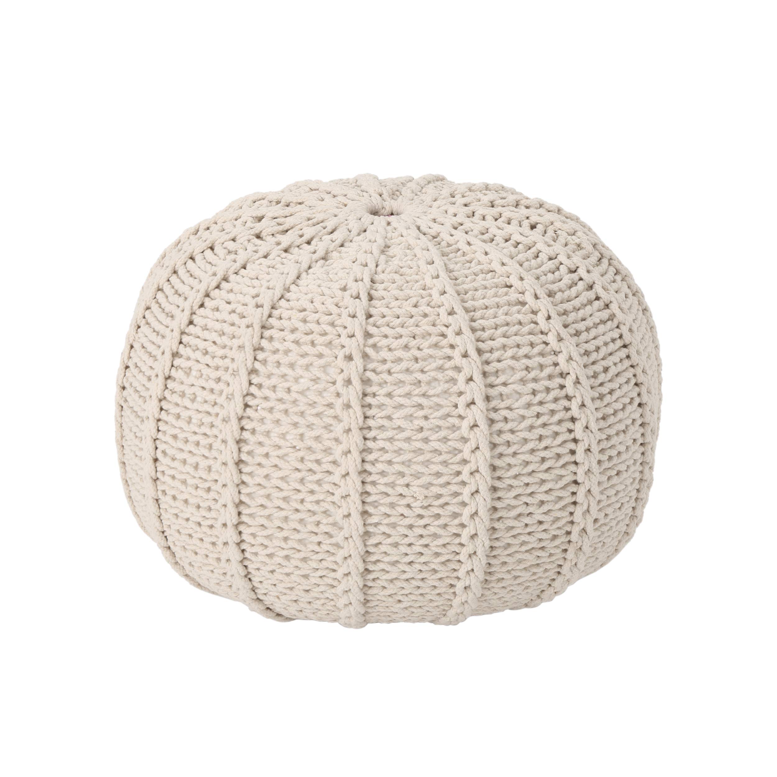 Christopher Knight Home Agatha Knitted Cotton Pouf, Beige Small