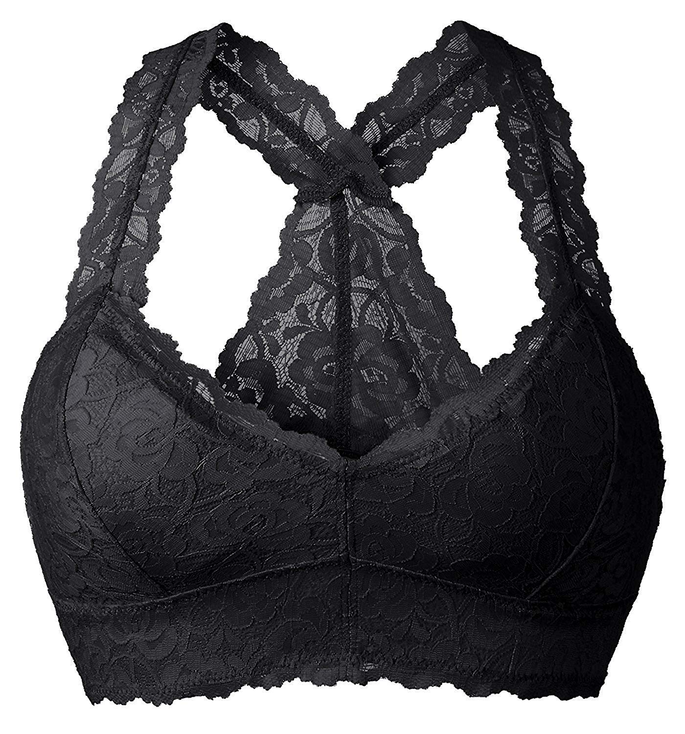 YIANNA Women Floral Lace Bralette Padded Breathable Sexy Racerback Lace Bra