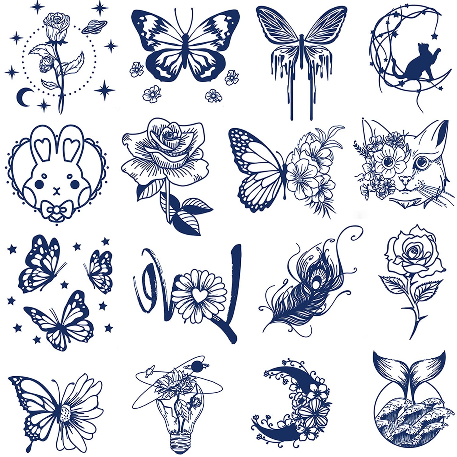 Ooopsiun Semi-Permanent Tattoos for Women Girls - Realistic Butterfly Rose Temporary Tattoos/Waterproof/Lasts 1-2 Weeks/Fades Naturally/Body Art Stickers