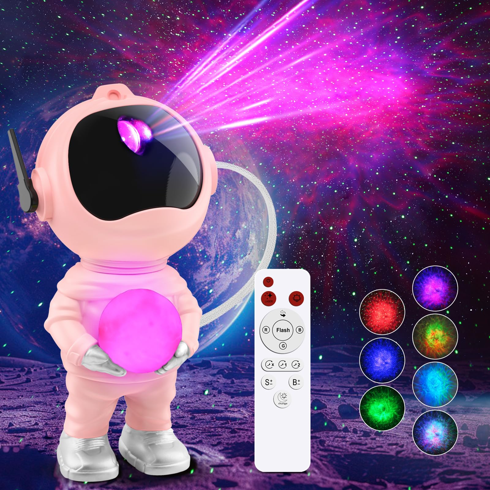 3 in 1 Star Projector with 8 Color Moon Lamp, Astronaut Galaxy Projector, Remote & Timer, 33 Light Effects LED Nebula Night Light Gift for Girls Boys Kids Adults Christmas Birthday Room Decor (Pink)