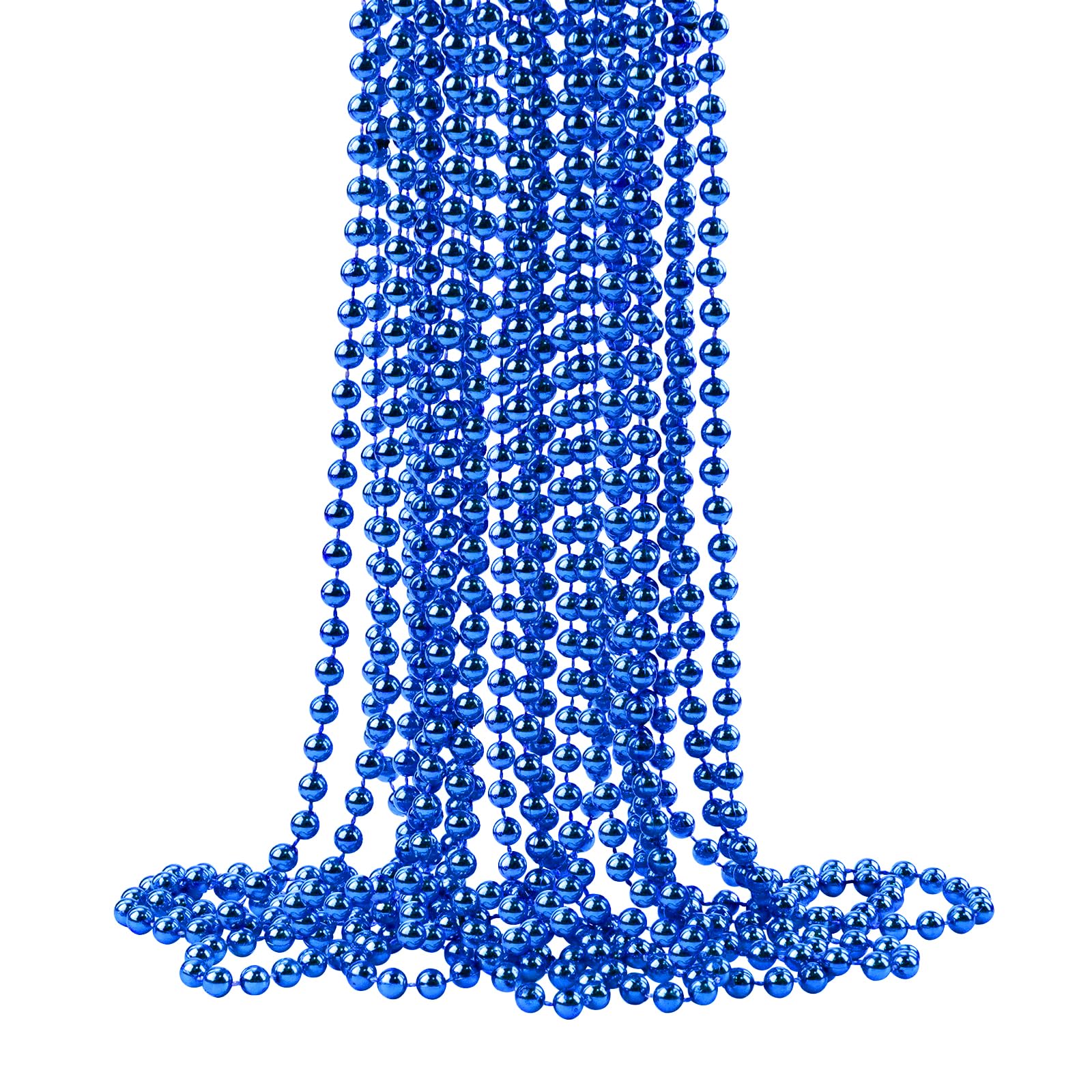 ZZYFGH 33'' 7mm Metallic Blue Bead Necklace Bulk, Mardi Gras Round Beaded Necklaces for Party Favors Costume Necklace (12 Pcs)