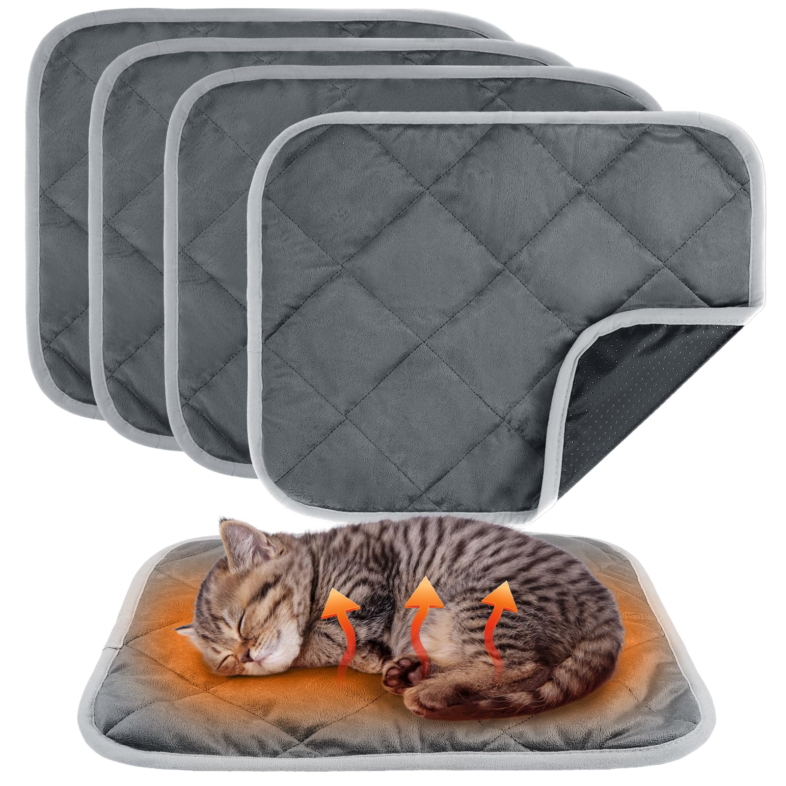 MEWTOGO4 Pcs Self Warming Cat Bed Mat - 15.7X 19.7in Soft & Warm Self Heating Cat Pad, Washable Pet Bed Mats Reflect Body Heat with Non Slip Bottom for Indoor Cat Gifts