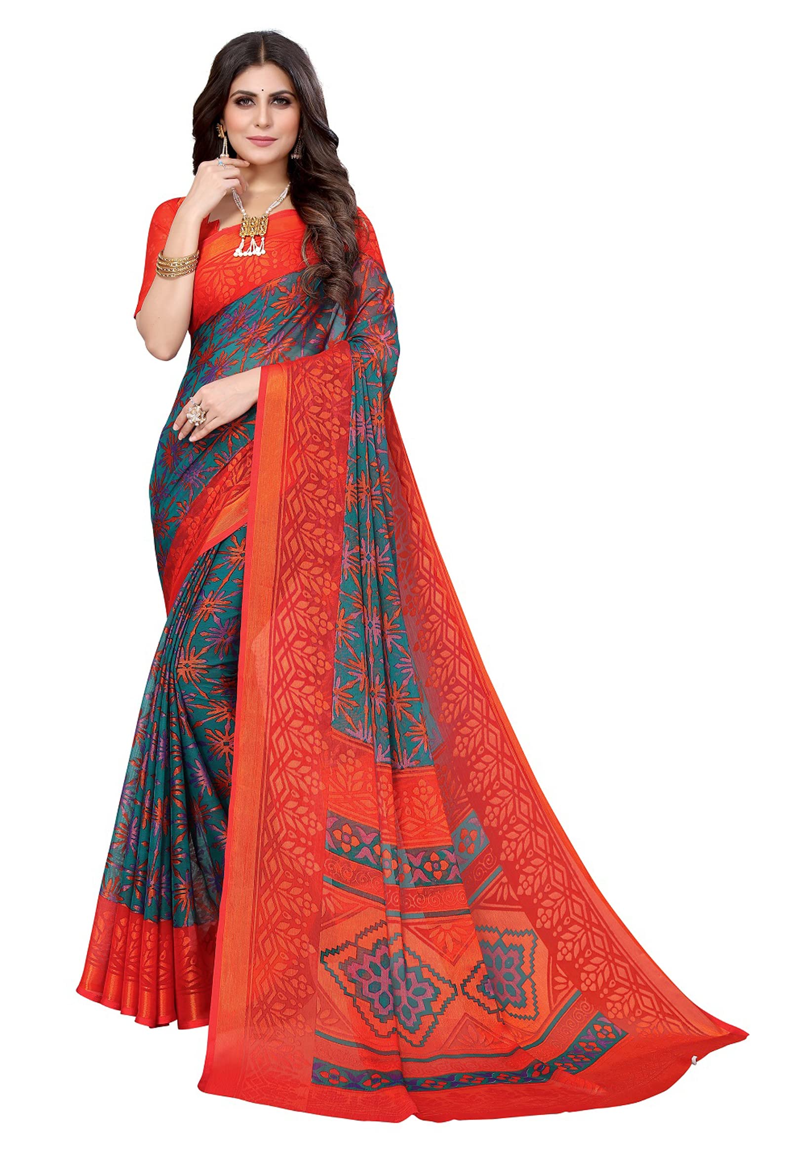 PeegliIndian Women's Chiffon Saree Traditional Woven Sari with Blouse Piece