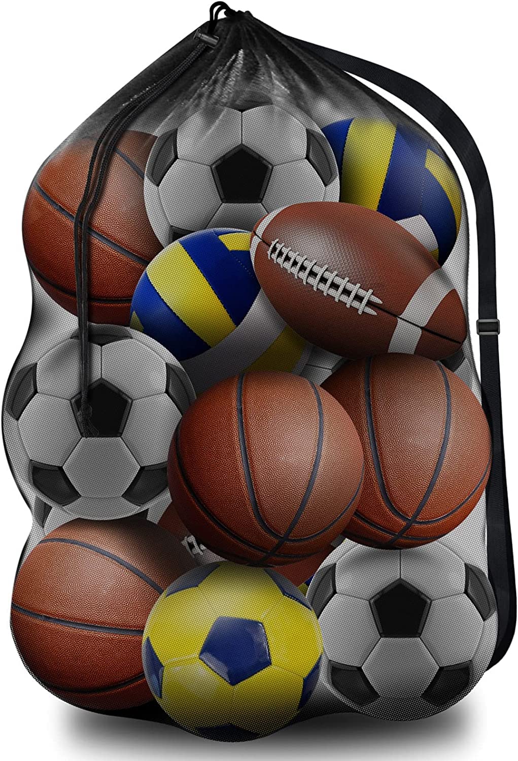 BROTOU Extra Large Sports Ball Bag Mesh, Basketball Bags Team Balls, Adjustable Shoulder Strap, Team Work Ball Bags for Holding Soccer, Football, Volleyball, Swimming Gear (30” x 40”)