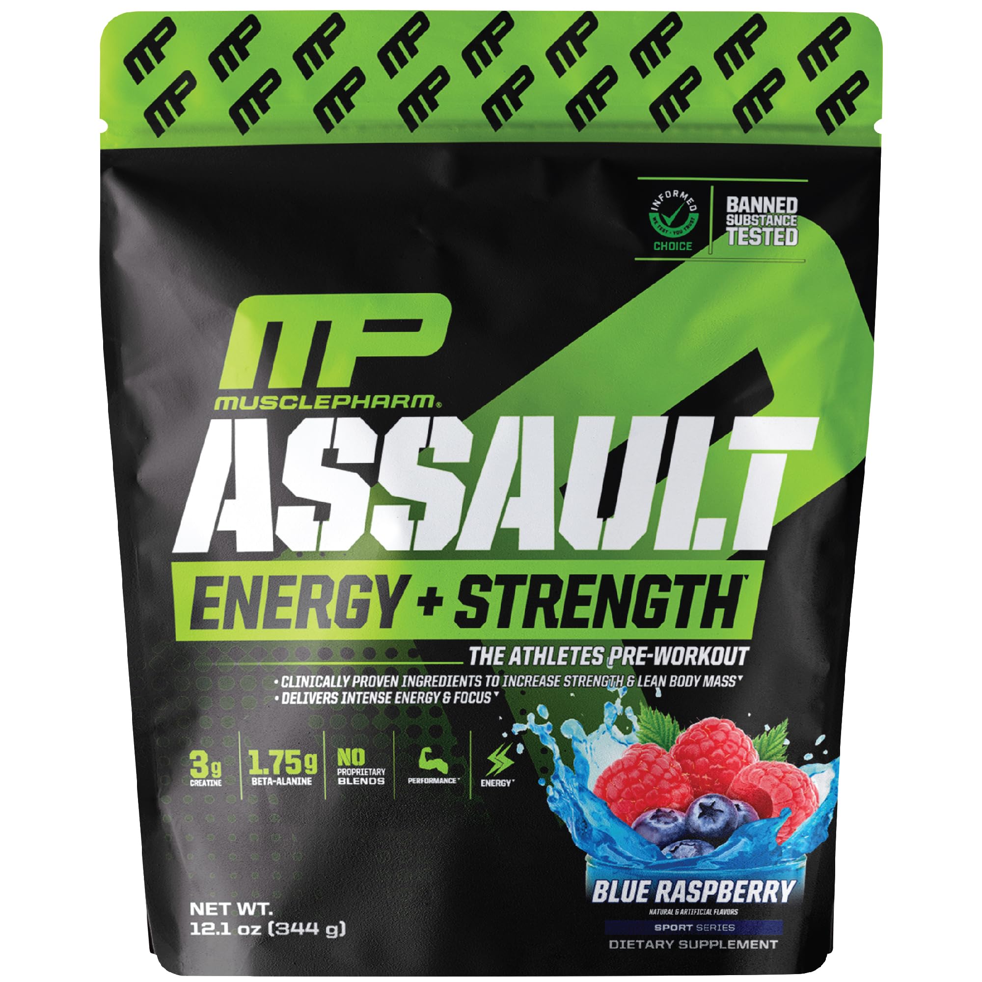 MusclePharmAssault Energy + Strength, Blue Raspberry (12.17oz, 345g)