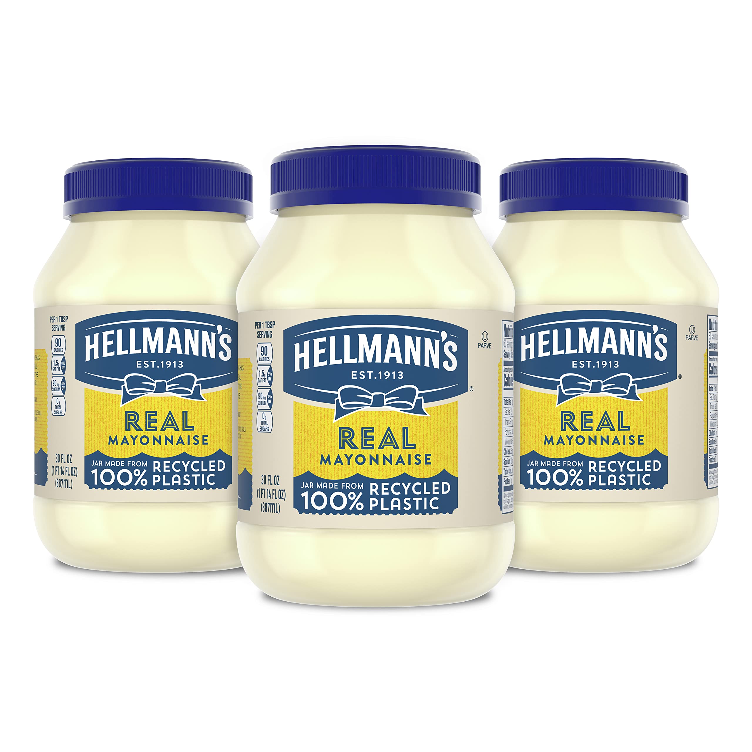 Hellmann's Real Mayonnaise, Gluten Free, Made with 100% Cage-Free Eggs, 30 Fl Oz, Pack of 3