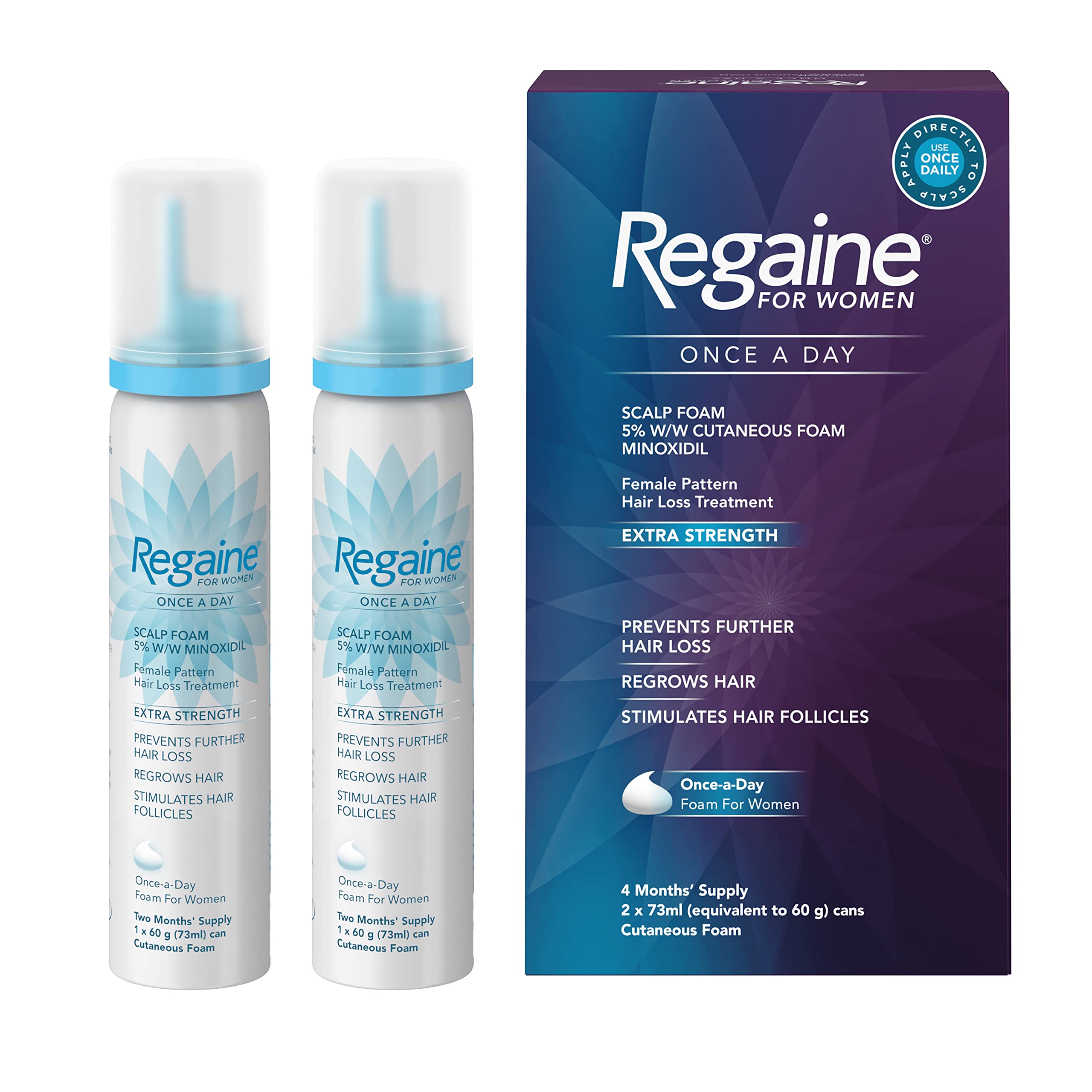 Regaine For Women Extra Strength Scalp Foam, for Prevents further hair loss. Regrows hair, Pack of 2,4 Months Supply (73ml)