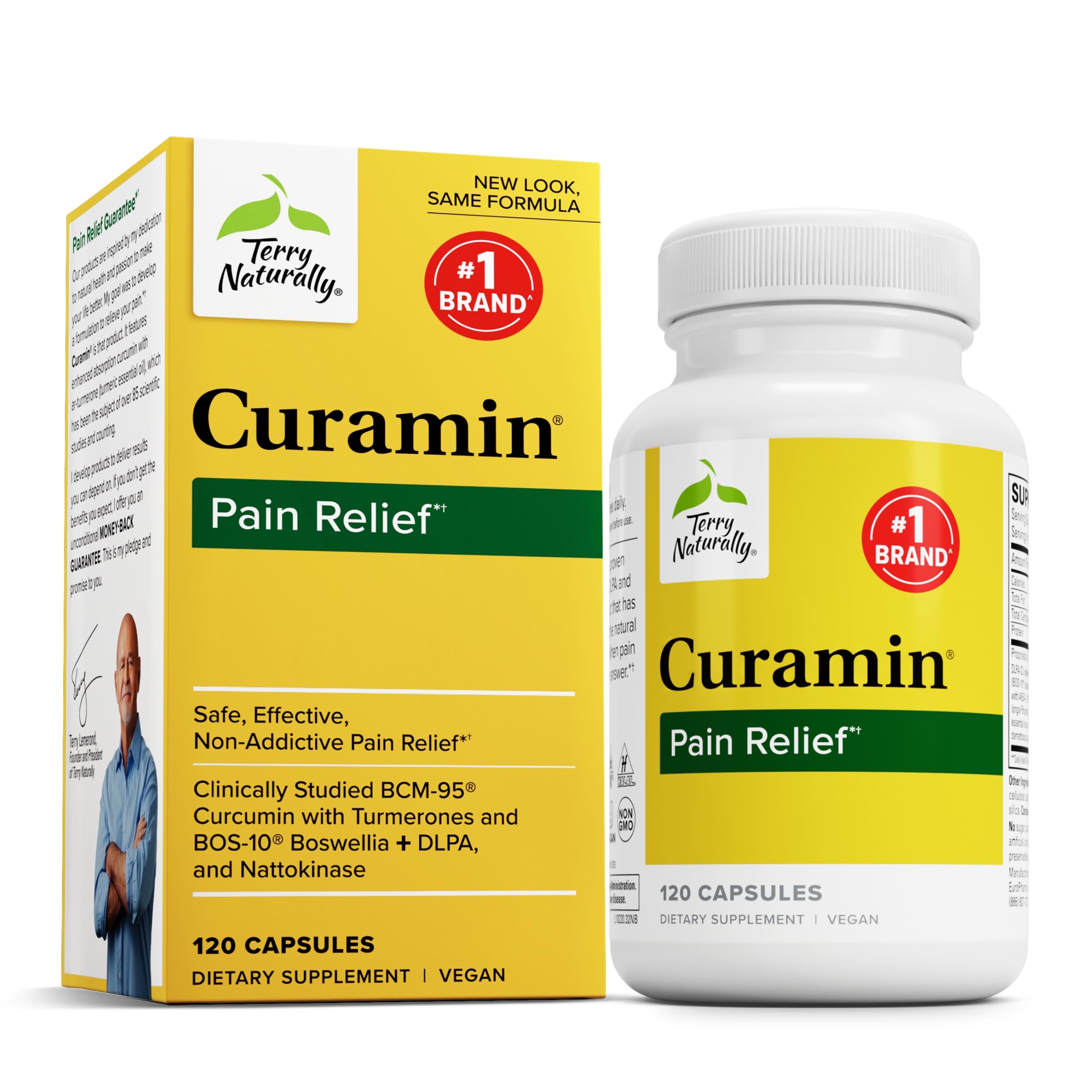 Terry Naturally Curamin - 120 Capsules - Non-Addictive Pain Relief Supplement with Curcumin from Turmeric, Boswellia, DLPA & Nattokinase - Non-GMO, Vegan, Gluten Free - 40 Servings