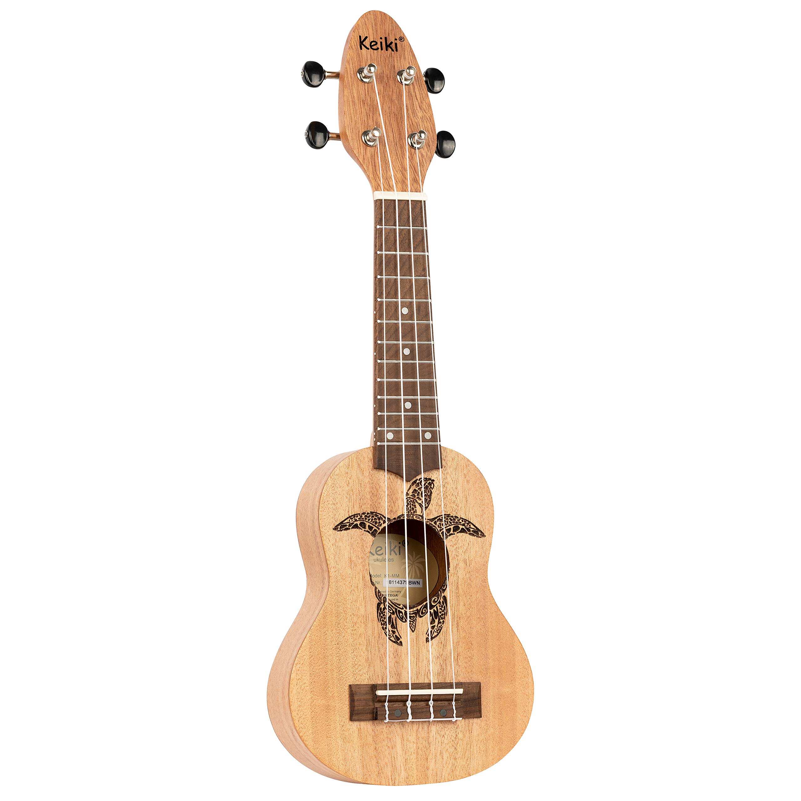 Ortega Guitars4-String Keiki Series Sopranino Ukulele with Turtle Etching, Right, Natural, (K1-MM)