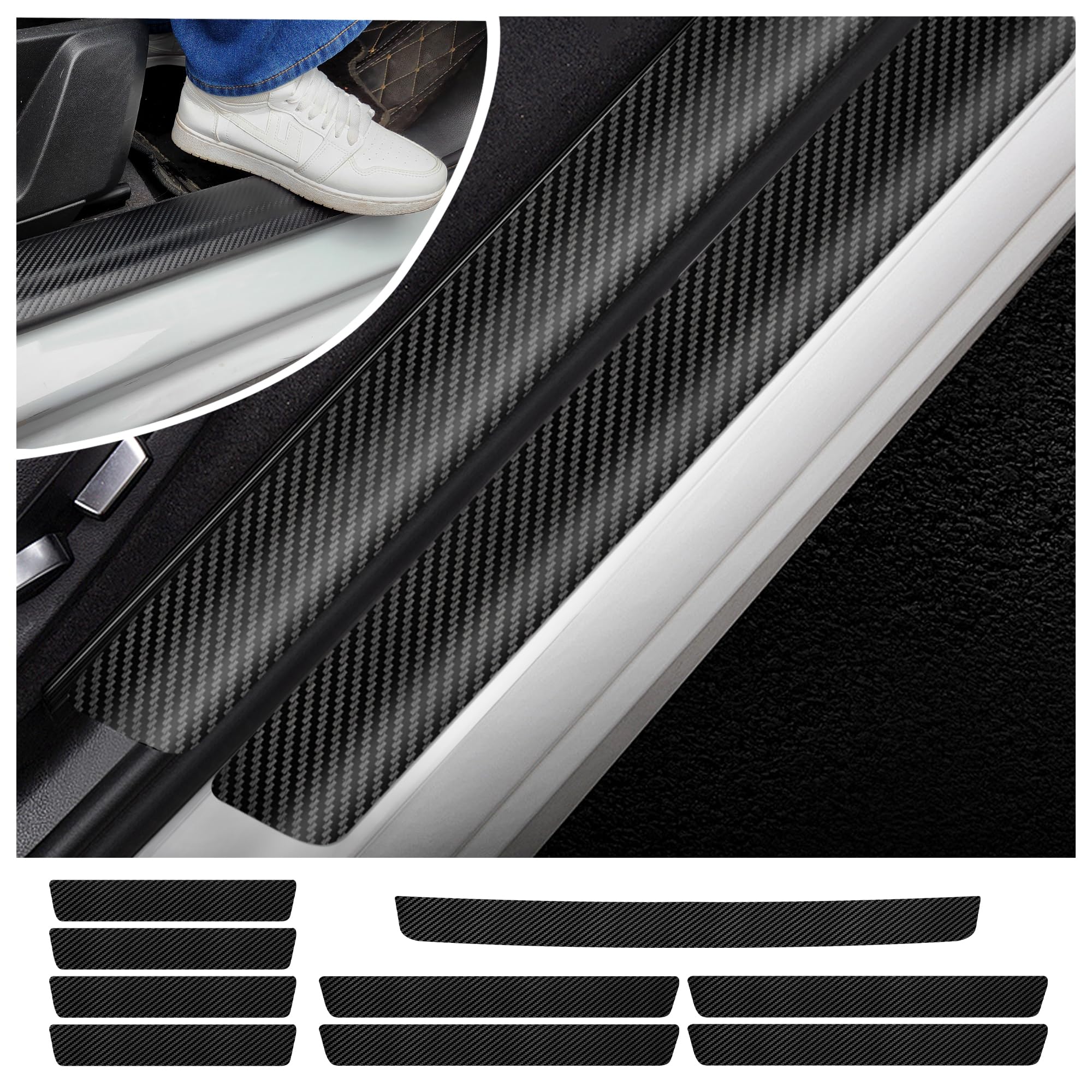 9PCS Door Sill Protector,Sports Carbon Fiber Car Door Sills Scratch Protection for Trunk+Front Rear Door Sills,Anti-Scratch Automotive Door Entry Guard Car Decorations (Carbon Fiber)