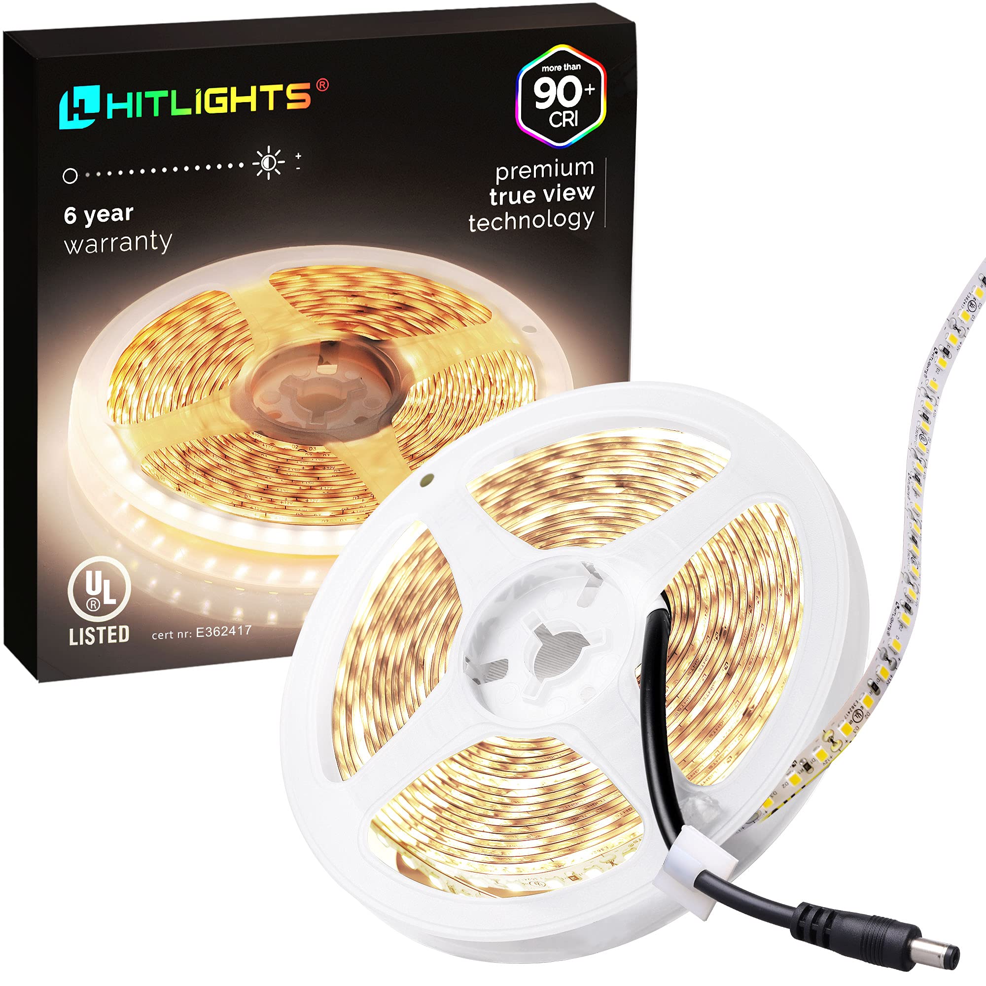 HitLights Neutral White LED Strip Lights, UL-Listed Premium High Density 2835-16.4 Feet, 600 LEDs, 4000K, 44W, CRI 90+, 900Lumen/m 12V DC LED Tape Lights for Under Cabinet, Kitchen, Lighting Project