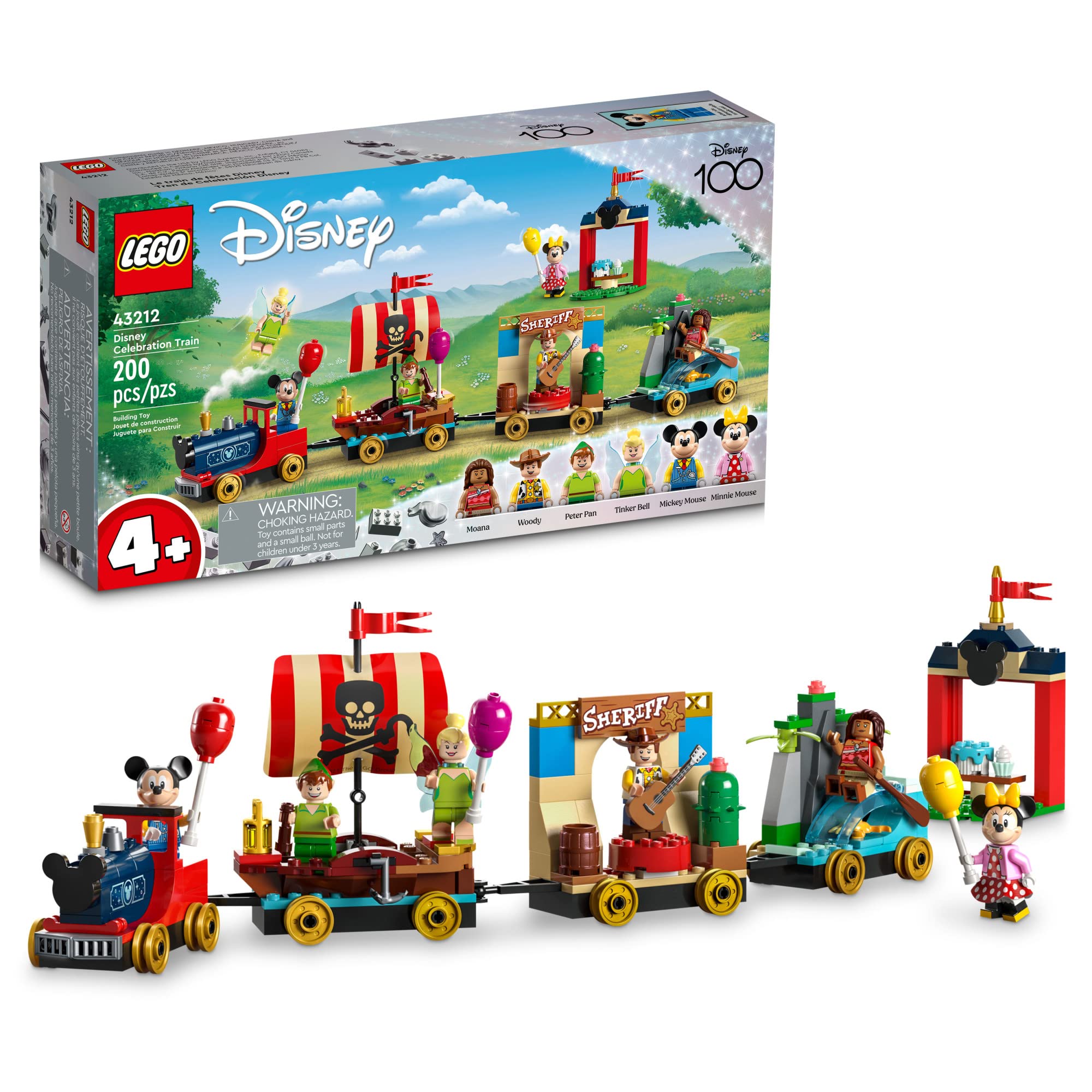 LEGODisney 100 Celebration Train Building Toy 43212 Imaginative Play, Fun Birthday Gift for Preschool Kids Ages 4+, 6 Disney Minifigures: Moana, Woody, Peter Pan, Tinker Bell, Mickey & Minnie Mouse