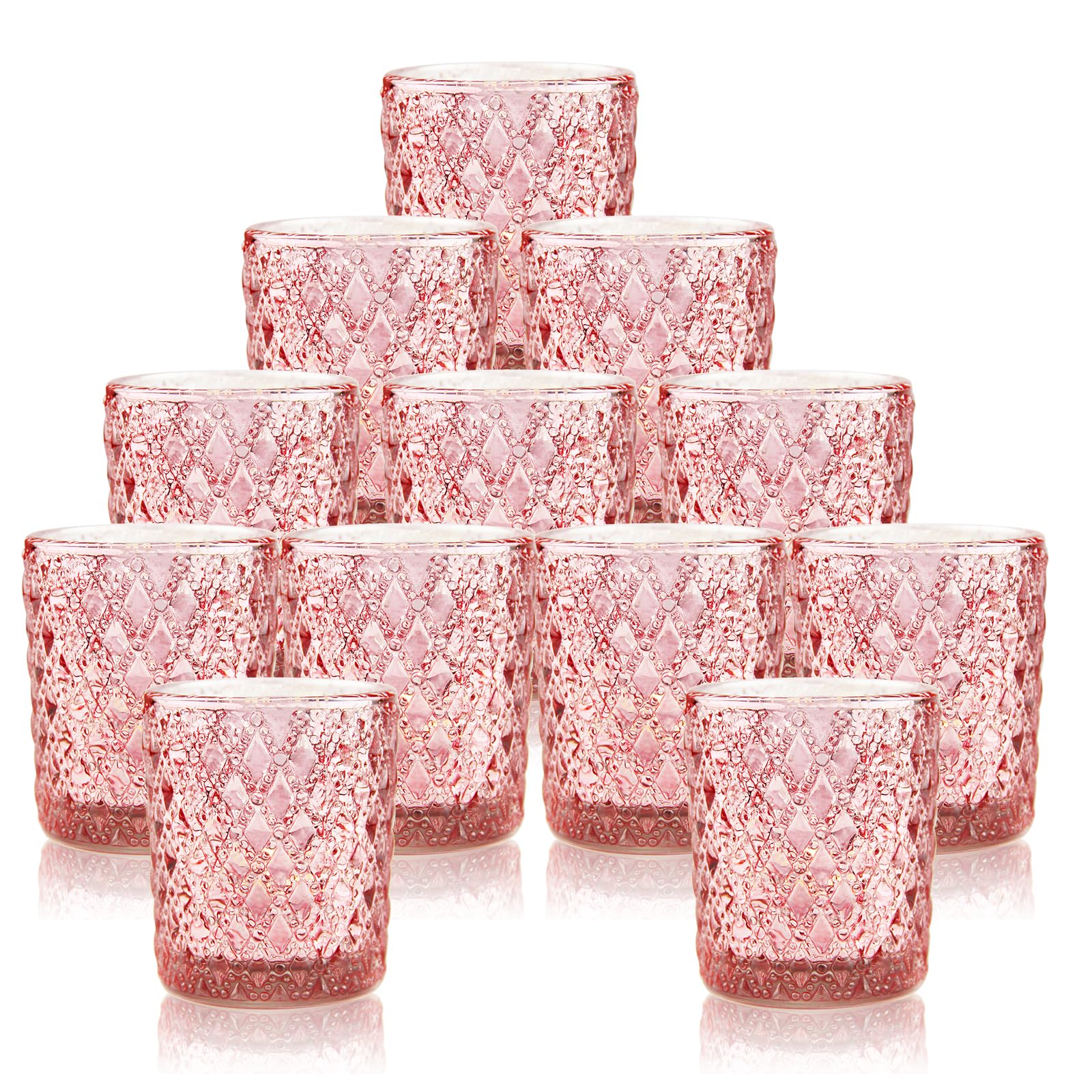 YibangTea Light Holder, Pack of 12 Pink Mercury Glass, Ideal for Festive Decorations, Tabletop Mounting, 12 Pieces, Christmas, Romantic Dinners, Birthday Parties