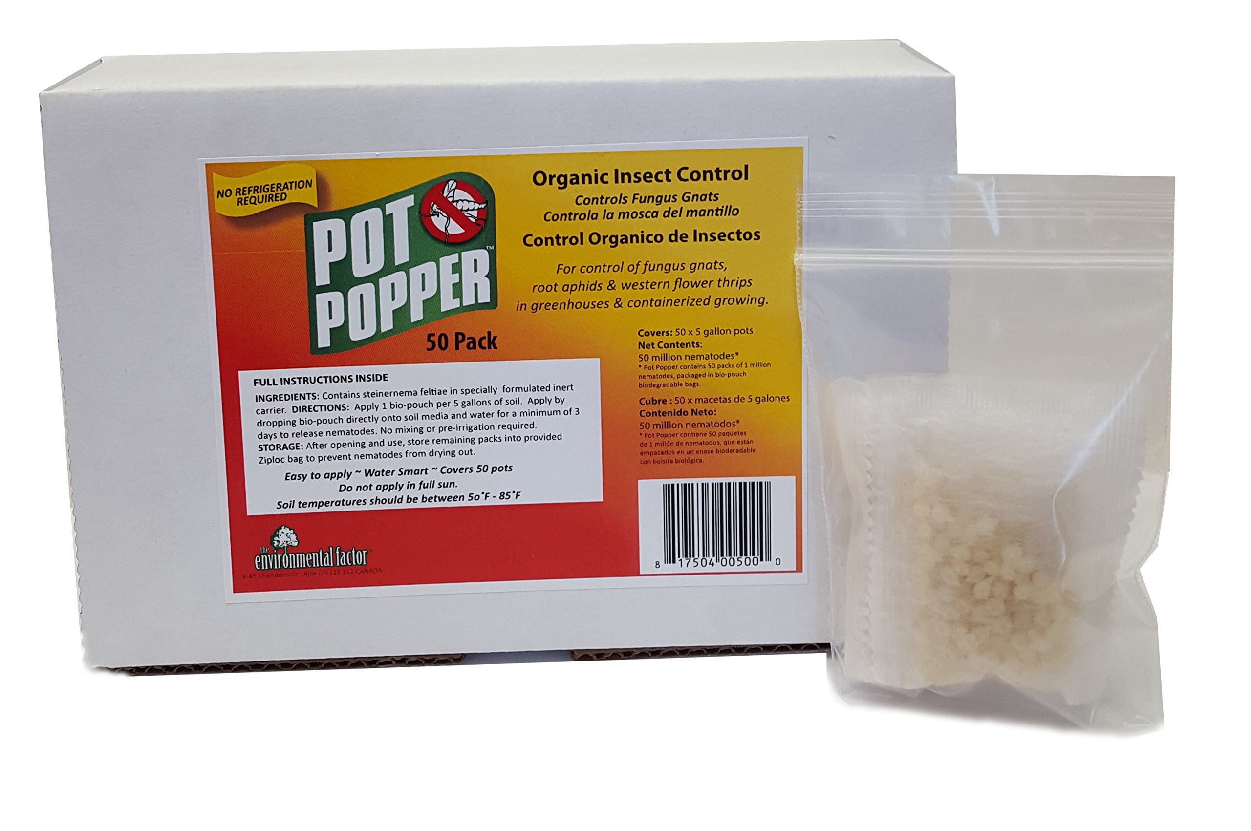 The Environmental Factor Pot Popper Organic Insect Control, Controls Fungus Gnats, Million Beneficial Nematodes (S.Feltiae), 50 Pouches per Pack - Pot Popper Gnat & Thrip Control