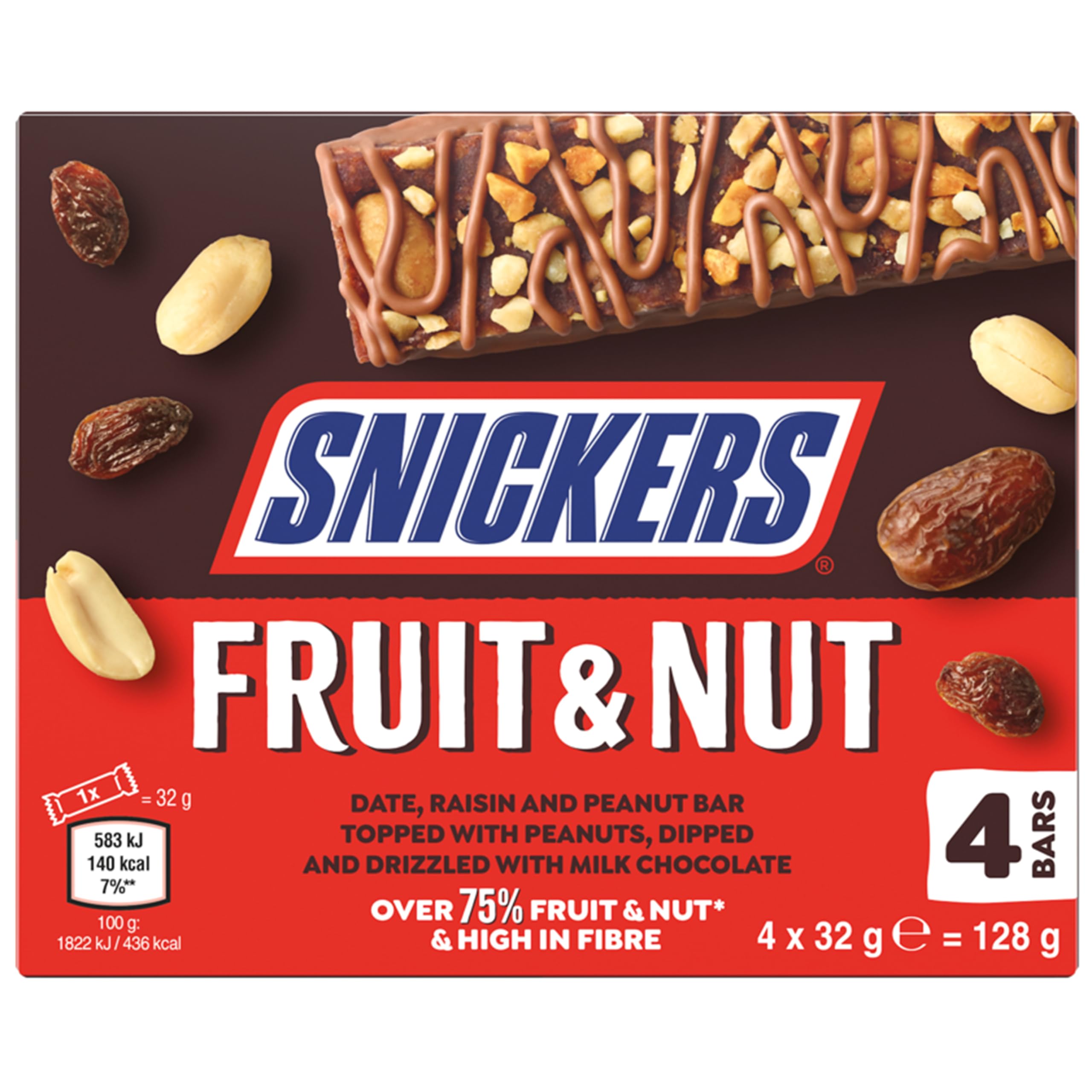 Snickers Fruit & Nut Milk Chocolate Snack Bars Multipack 4 x 32g