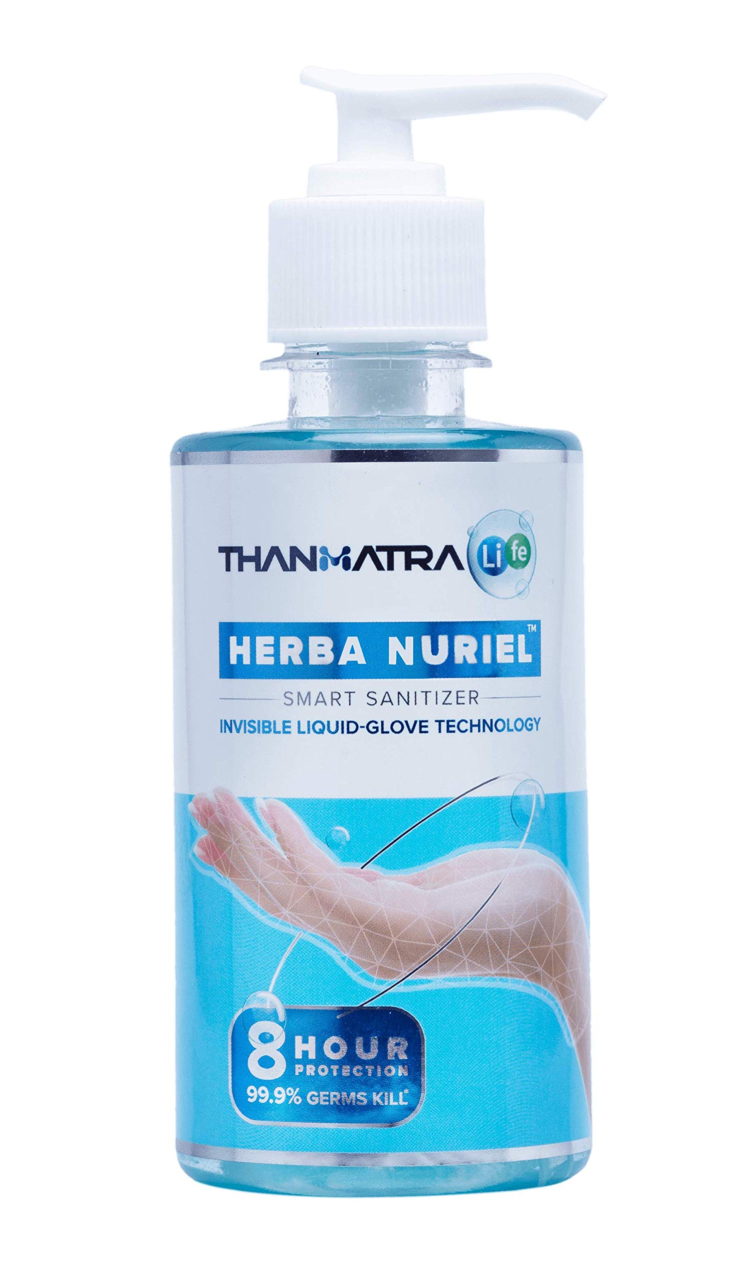 Thanmatra Life 8 Hour Protection Hand Sanitizer | Herba Nuriel | Hand Sanitizer with Multi-Purpose Use | 8 Hours Germ Protection for Hands in Single Use | Kills 99.9 % Germs from All Infection Causing Germs | Instant Protection Semi- Gel Hand Sanitizer (250 ML- Pack of 1)