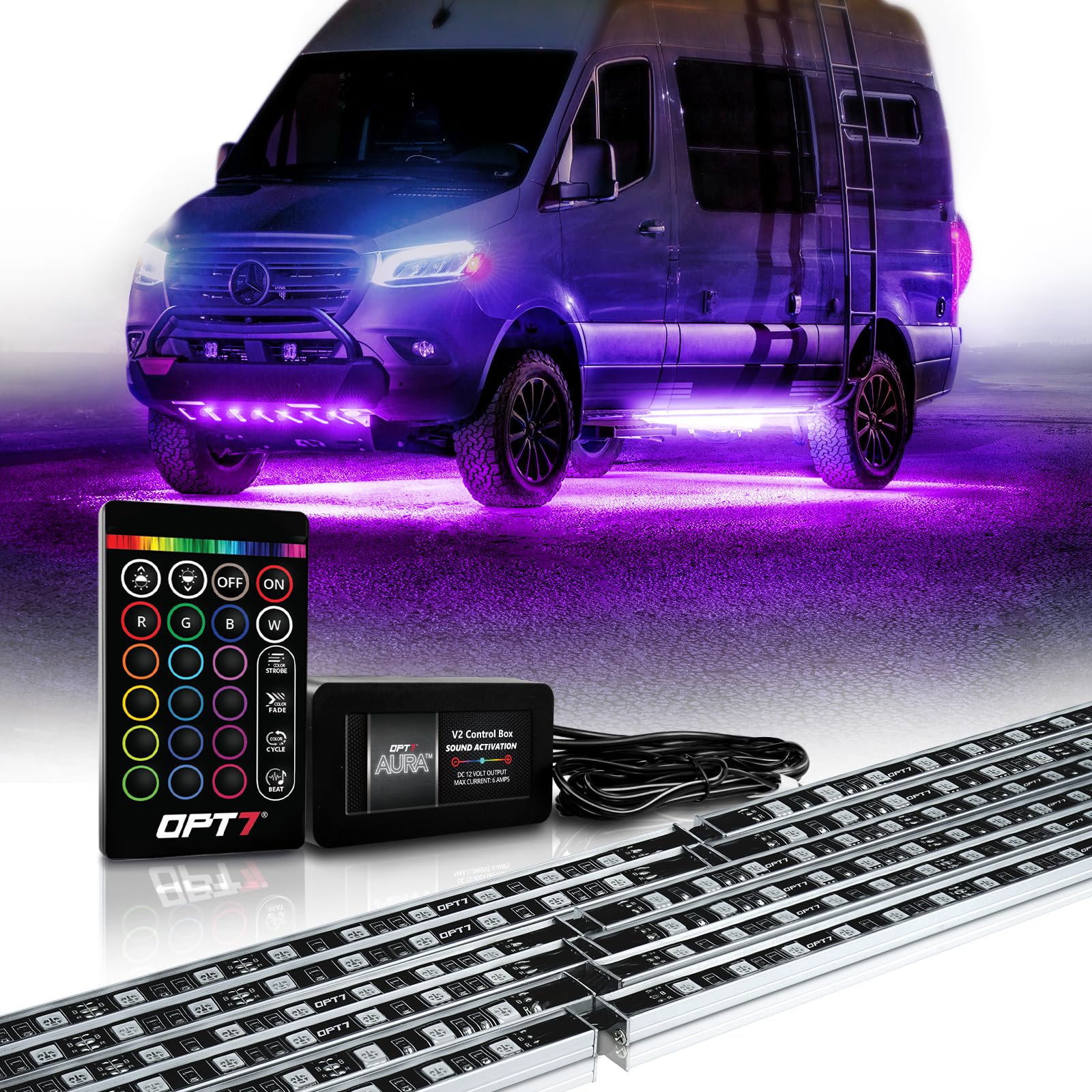 OPT7 Aura Aluminum Underglow Kit for Class B & B+ RV Camper with Remote Control, 12 pcs Multicolor LED Light Bars, Exterior Neon Accent Under Glow Lighting, Rigid Waterproof Strip Lights, Music Mode