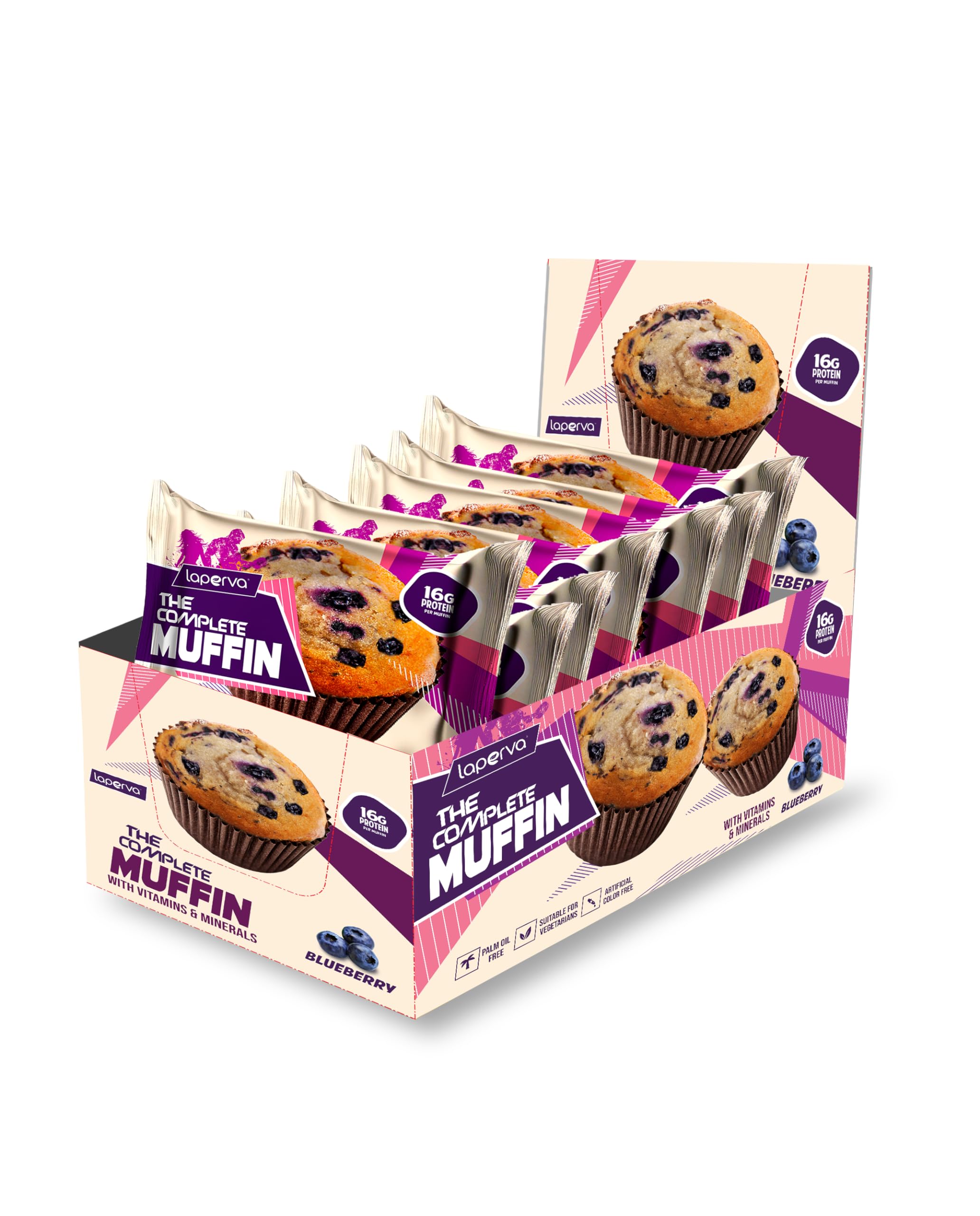 Laperva The Complete Muffin - Muscle Gain Protein Muffin,16g Protein - Ideal for Muscle Gain and Weight Management - Blueberry - 113g | Nutrient-Rich Snack with Vitamins, Minerals - Pack of 6