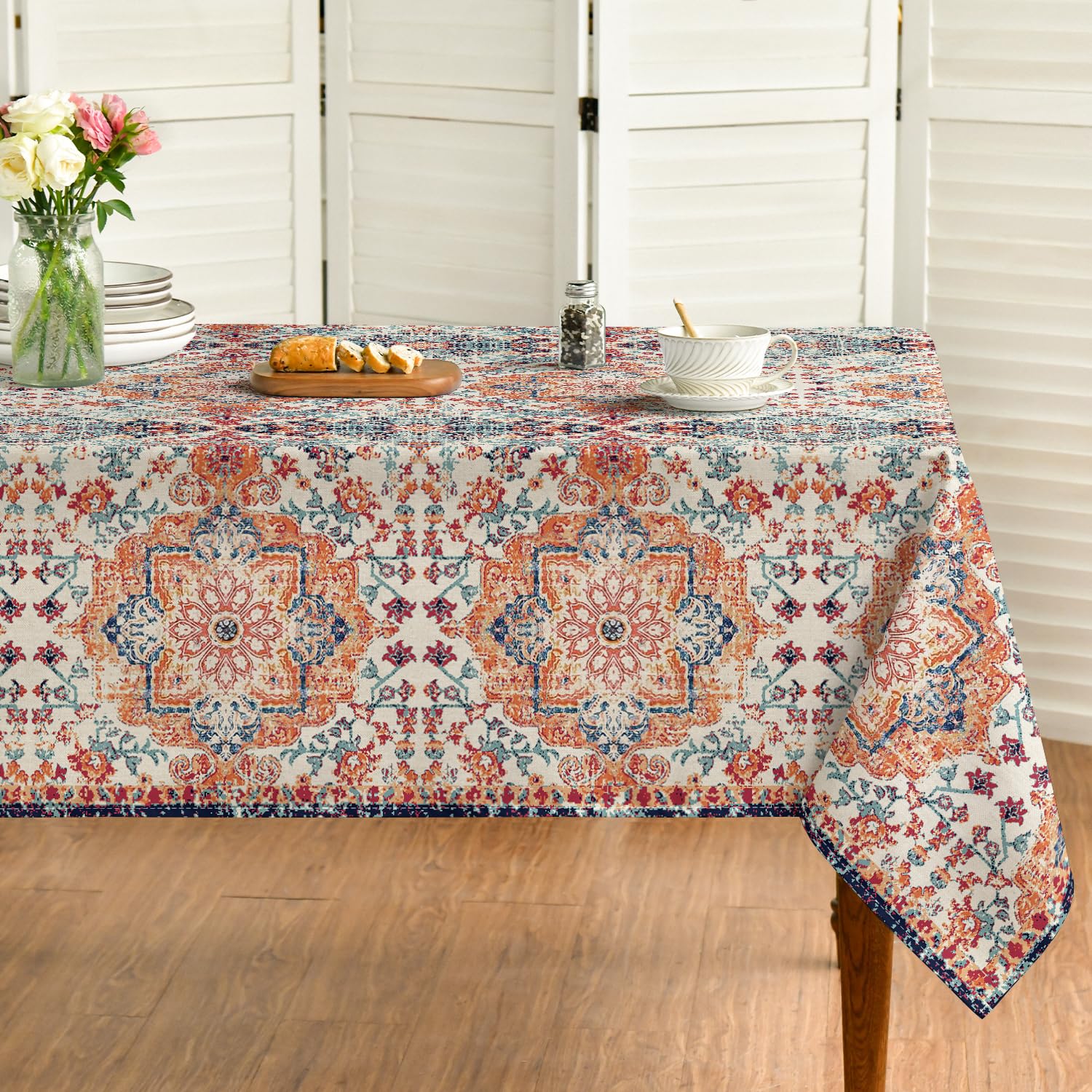 Horaldaily Boho Bohemia Style Tablecloth 60×84 Inch Rectangular, Vintage Country Rustic Farmhouse Magical Orange Washable Table Cover for Party Picnic Dinner Decor