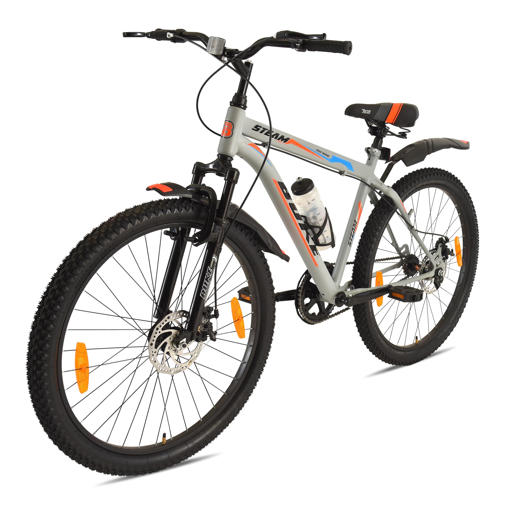 Buke Steam Cycle for Men 26T MTB Adult Bicycle, Wheel Size: 26" Inch | High-Tensile Steel Frame 18 Inches | Suspension, Short Bend, Disc Brake and Double Wall Alloy (Matt Gloss Finish Grey)