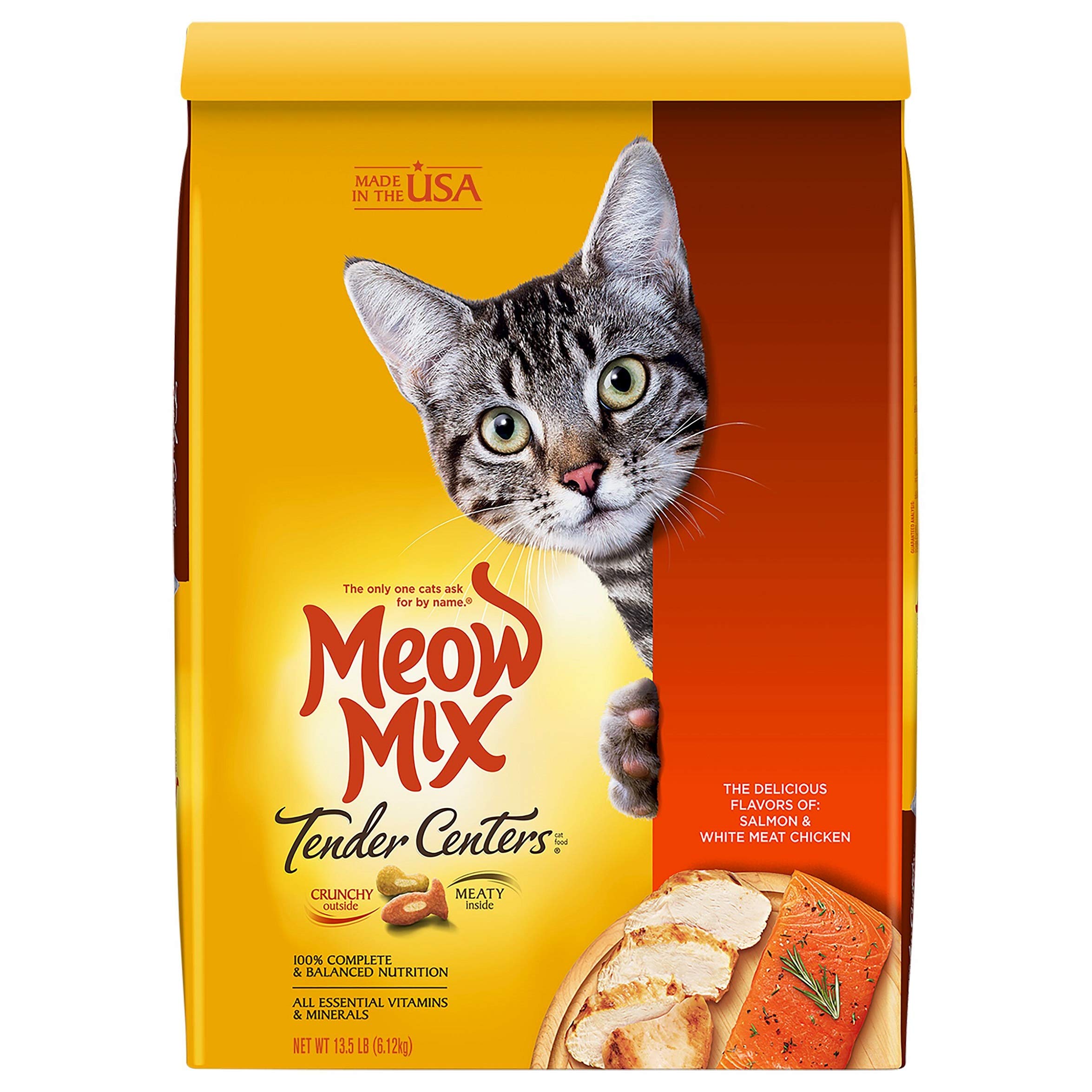 Meow MixTender Centers Dry Cat Food, Salmon & Chicken, 13.5 Pound Bag, 13.5 lb (Pack of 1)