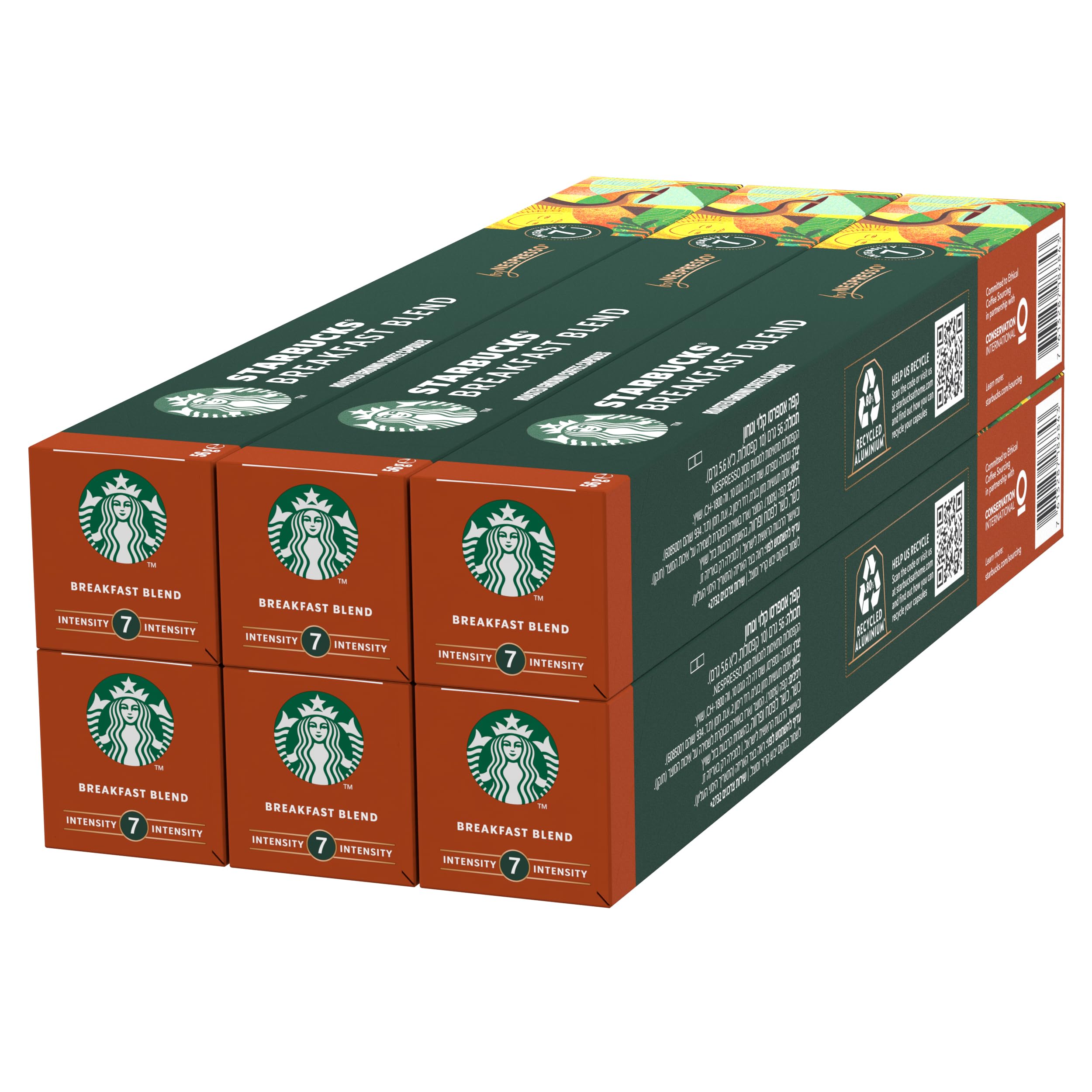 STARBUCKSBreakfast Blend by Nespresso, Medium Roast, Coffee Capsules 6 x 10 (60 Capsules)