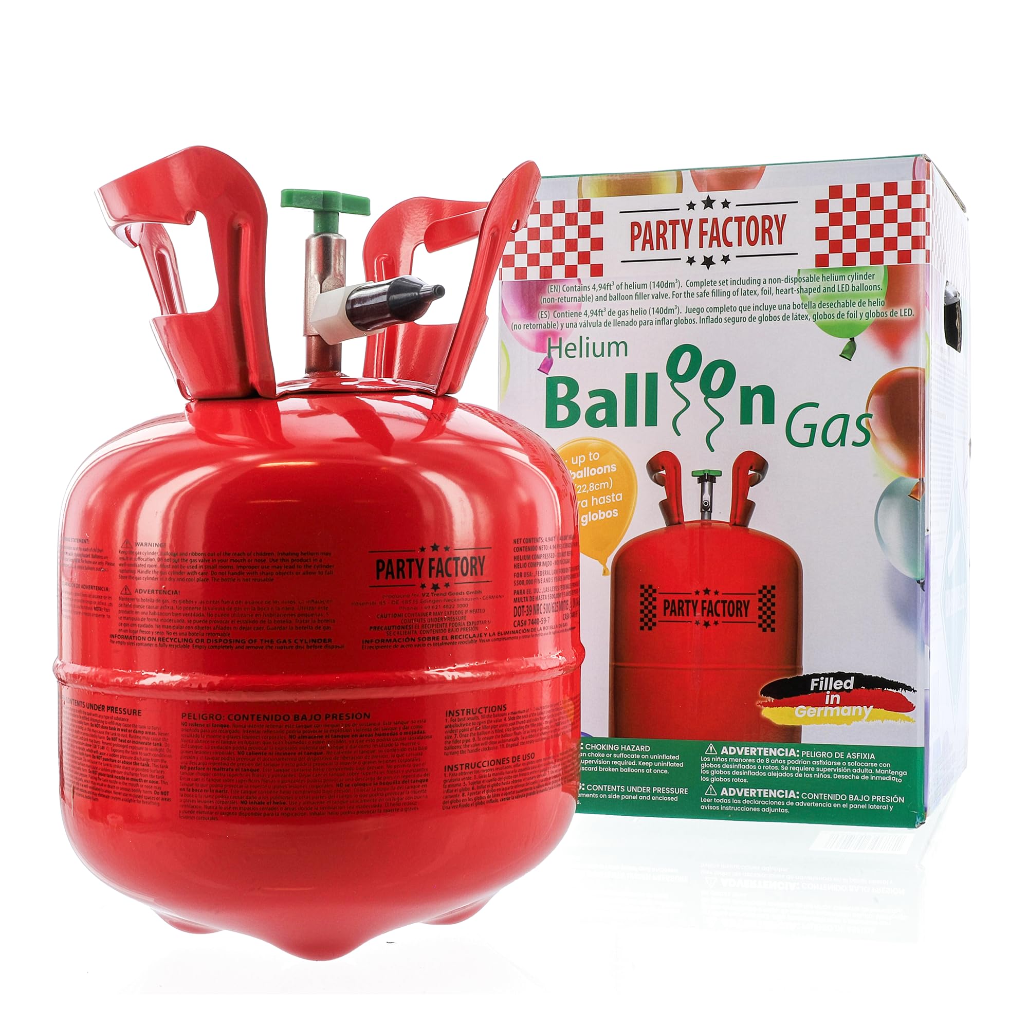 Party Factory helium tank for 20 balloons, helium cylinder 5 cu. ft. gas, ideal for birthday party, wedding