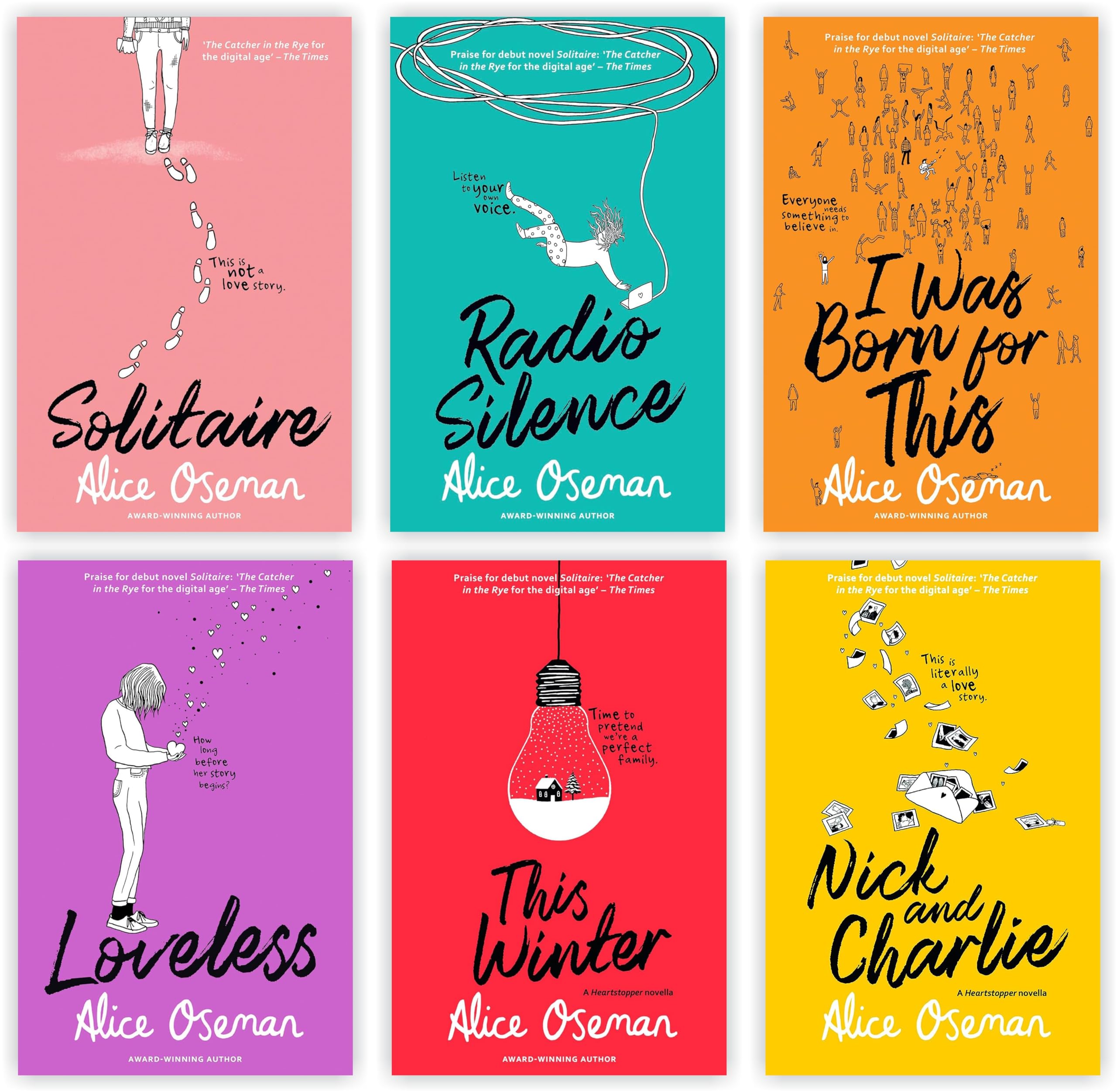 Alice Oseman 6 Book Collection Set (Solitaire, Loveless, This Winter, Radio Silence, Nick And Charlie, I Was Born For This) Paperback – January 1, 2023