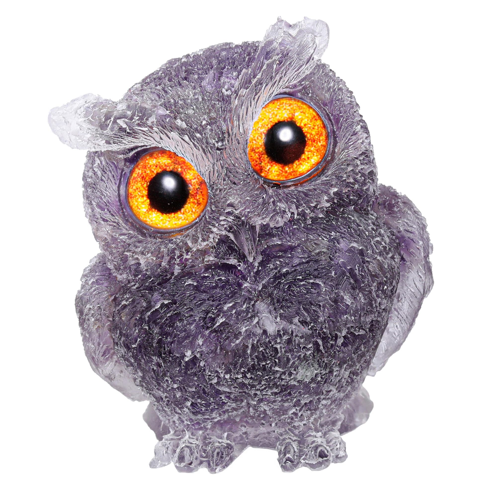 Jovivi Natural Amethyst Crystal Owl Statue Hand Carved Resin Reiki Healing Crystal Pocket Stone Gemstone Animal Owl Figurines Sculpture Ornament 2.5" Cute Home Office Desk Decoration