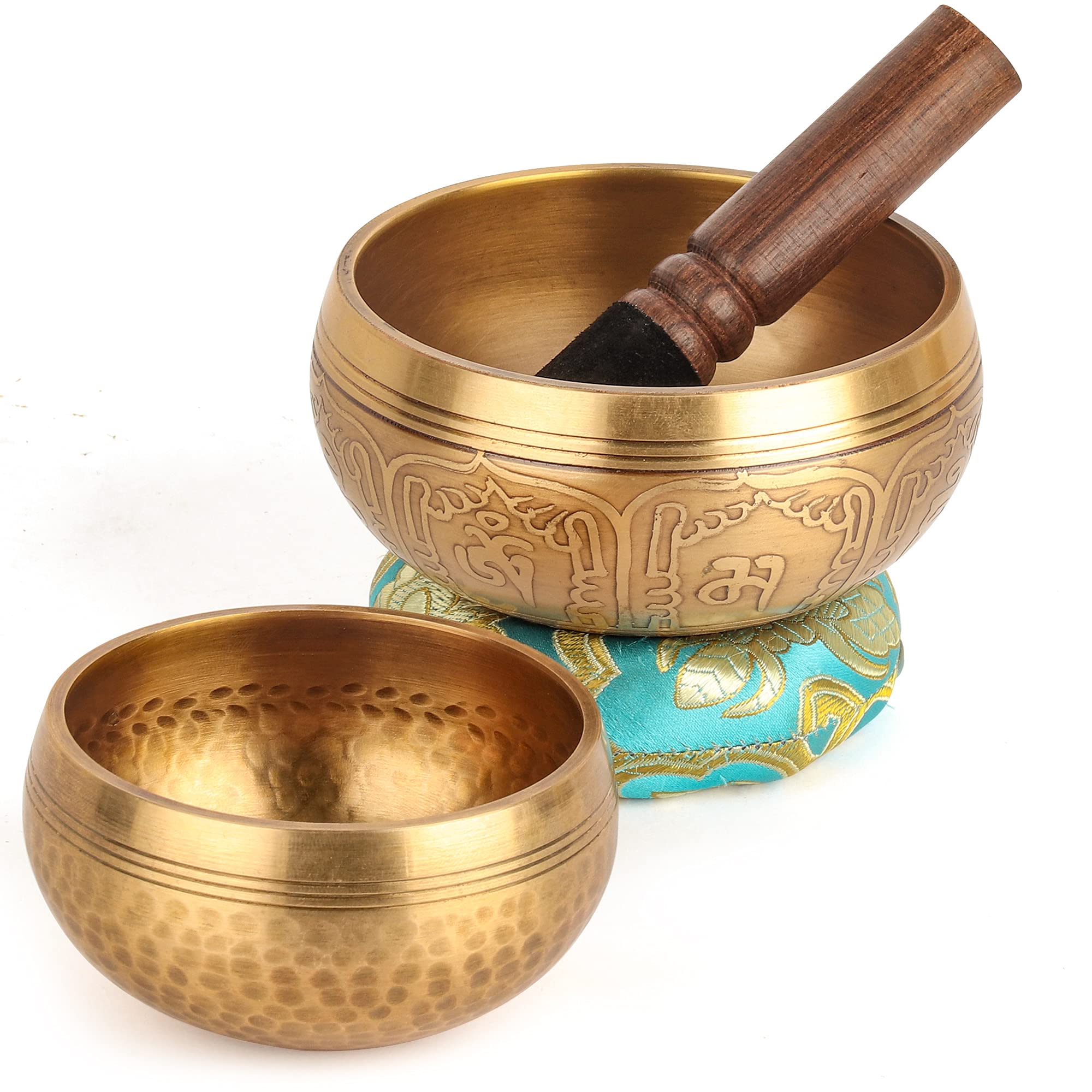 2-Pack Tibetan Singing Bowls Set - 100% Handmade in Nepal, Sound Bowl Meditation Set for Yoga, Chakra Healing, Meditation Gifts, Unique Gifts for Women (Blue, 3.15 + 4 inch)