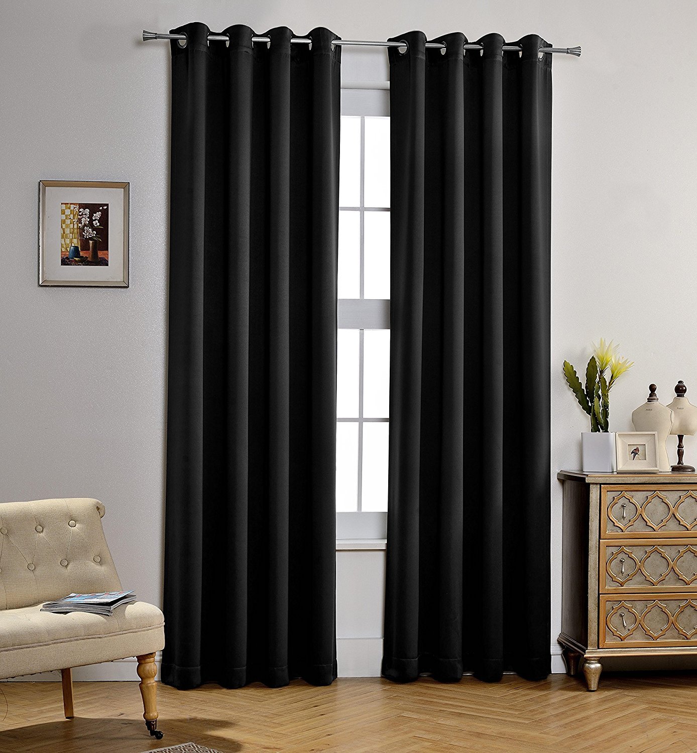 Empire Furniture USA Solid Amy Thermal Blackout Window Curtain with Shiny Back to Reflect Sunlight (84" Standard, Midnight Black)