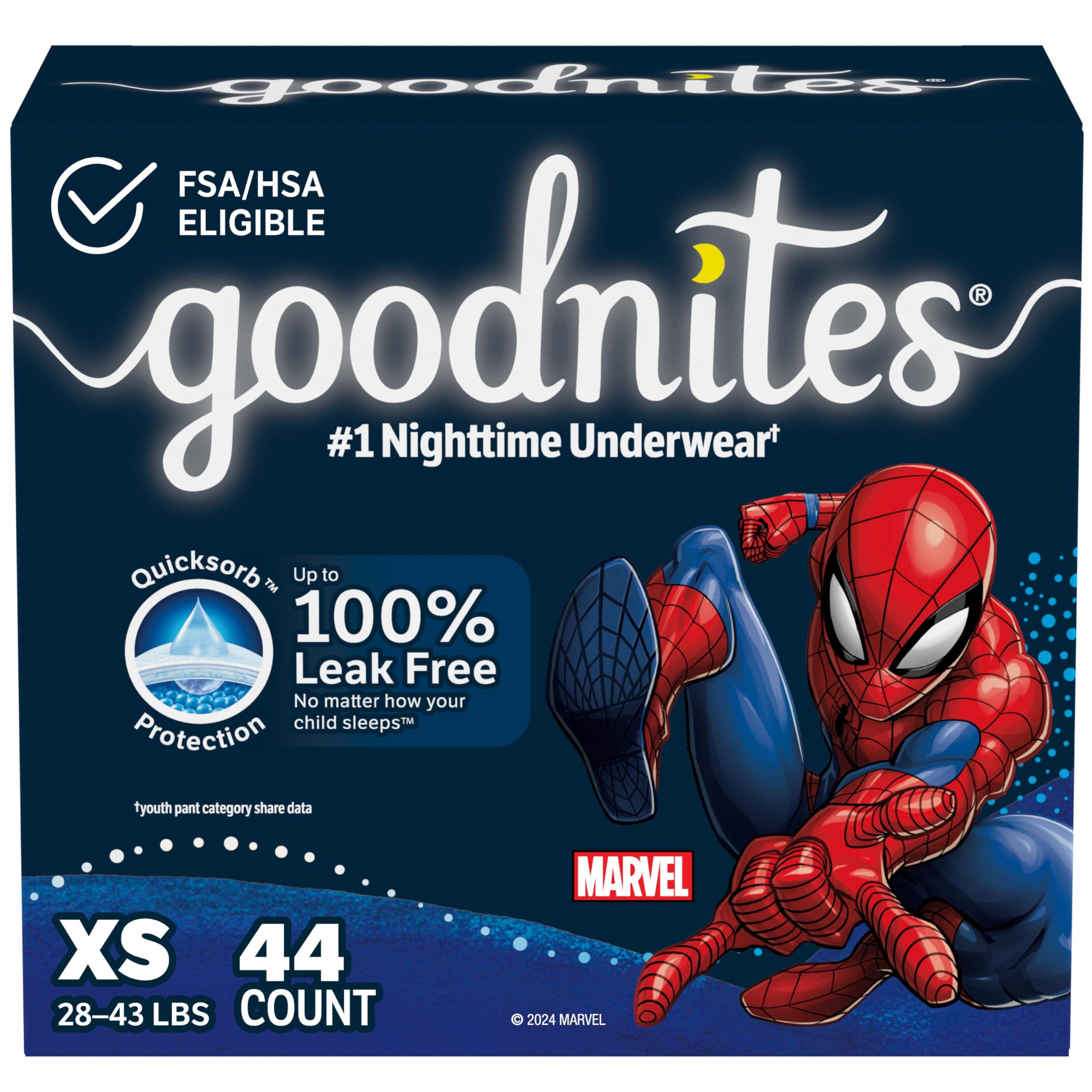 Goodnites Boys' Nighttime Bedwetting Underwear, Size Extra Small (28-43 lbs), 44 Ct (2 Packs of 22), Packaging May Vary