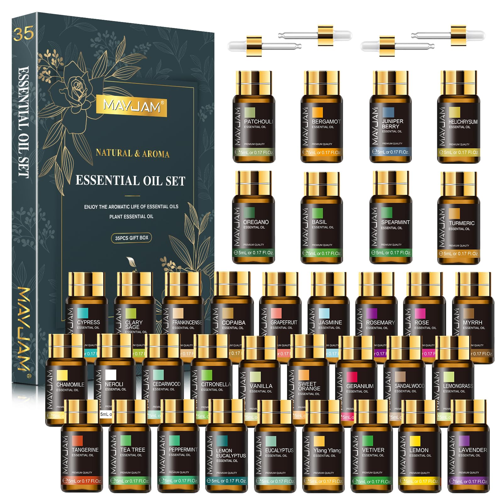 Essential Oil Set, 35PCS Premium Essential Oils Kit, 5ML Essential Oils Fragrance Oil Scent for DIY Candle and Soap Making